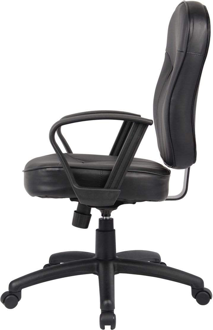 Premium Boss Black Leather Task Chair with Adjustable Arms [B1562] - Ergonomic Office Chair for Home & Executive Workspaces