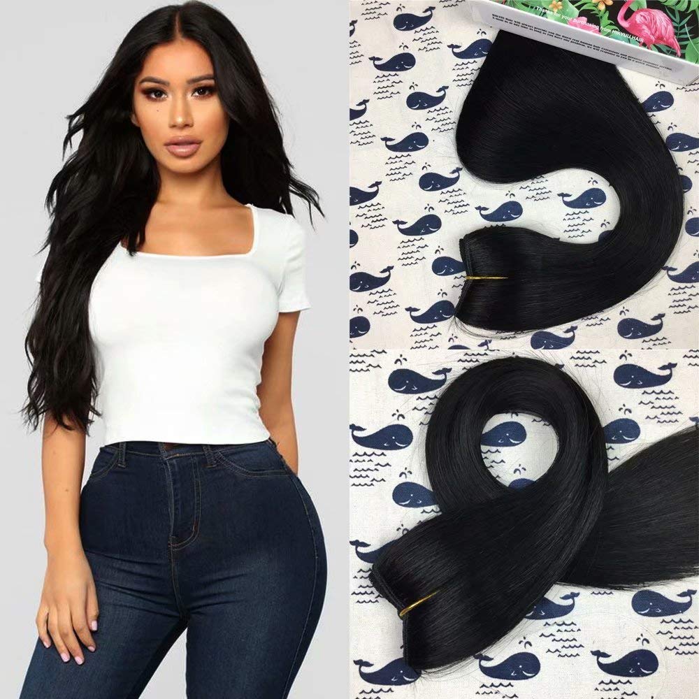 18 Inches 80 Grams Halo Couture Human Hair Extensions - Jet Black #1 Straight Remy Hair with Wire Flip - Perfect for Daily Wear, Weddings & Special Occasions