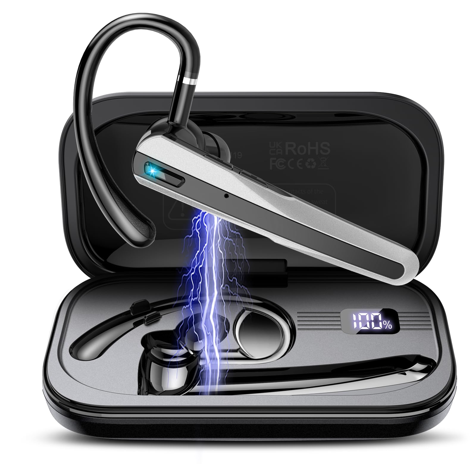 SKIUDCT V5.3 Wireless Bluetooth Headset - 120H Playtime, Dual Mic ENC Noise Cancelling, Hands-Free Earpiece for Driving, Business Calls & Office Work | Comfortable & Lightweight for All-Day Use