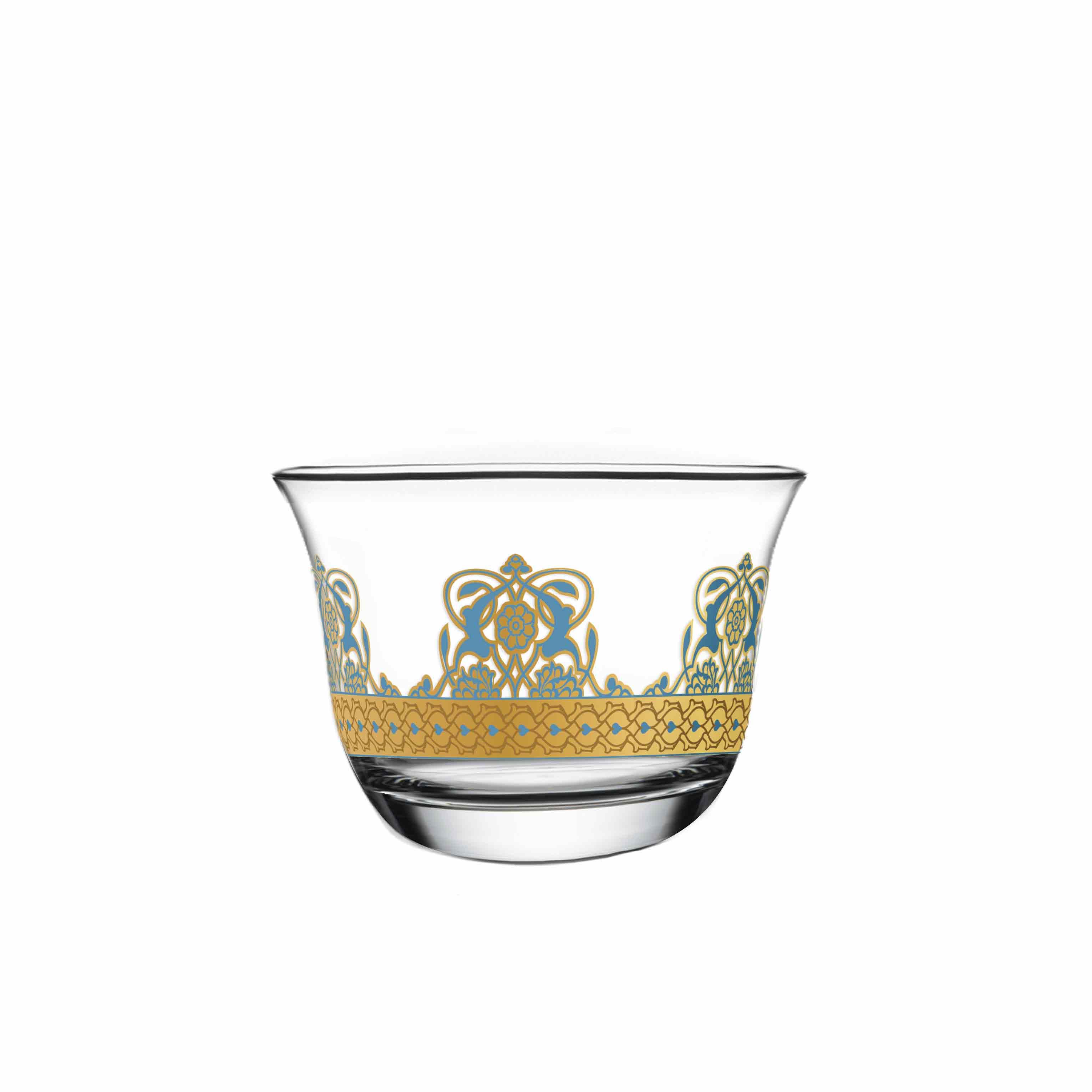 Dimlaj Rayhan 6-Piece Gold Cawa Cups Set - Elegant Turkish Coffee Cups for Home, Office & Gifting
