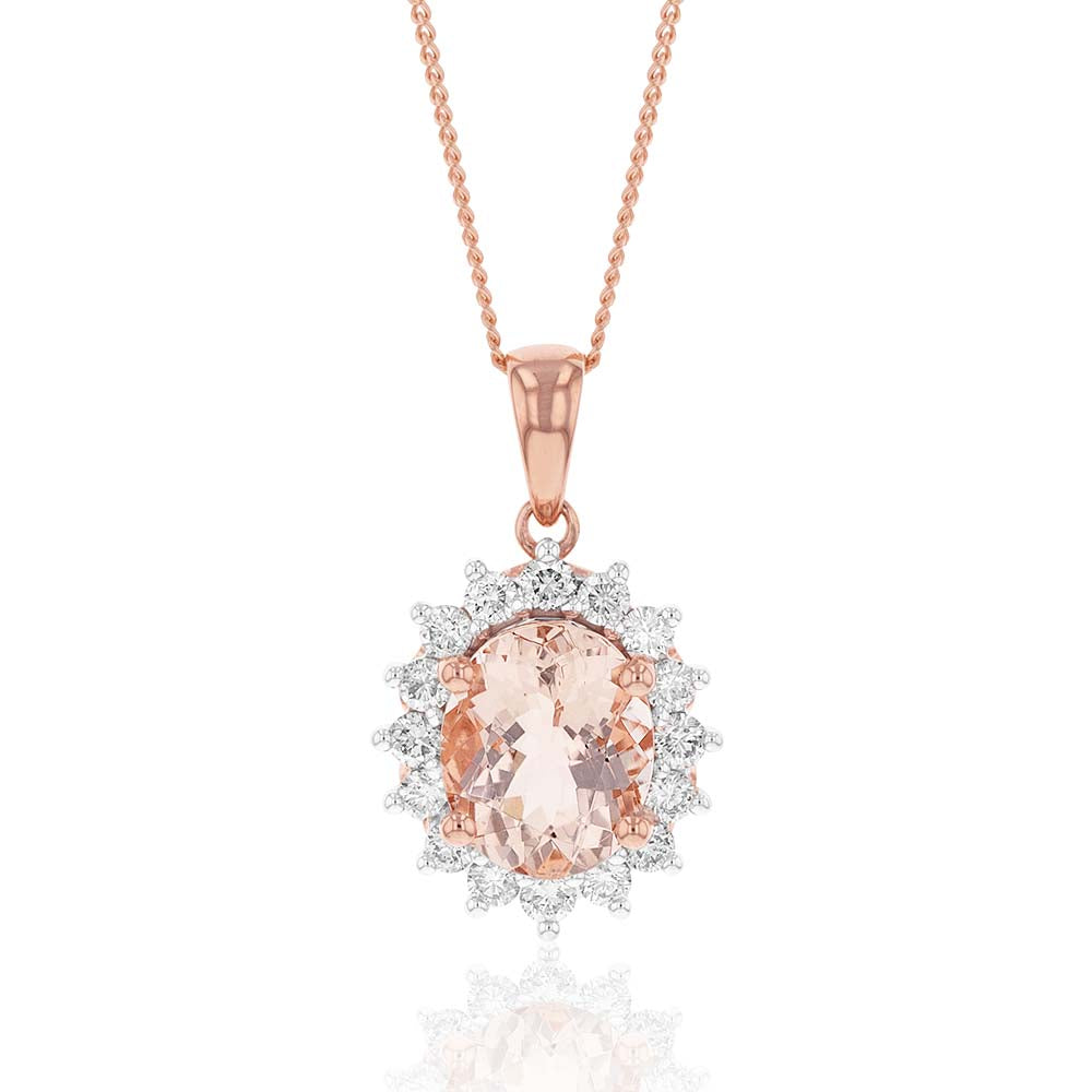 9ct Rose Gold 2.30ct Morganite and Diamond Pendant Necklace with 45cm Chain - Elegant Jewelry Gift for Women, Perfect for Weddings, Anniversaries & Special Occasions