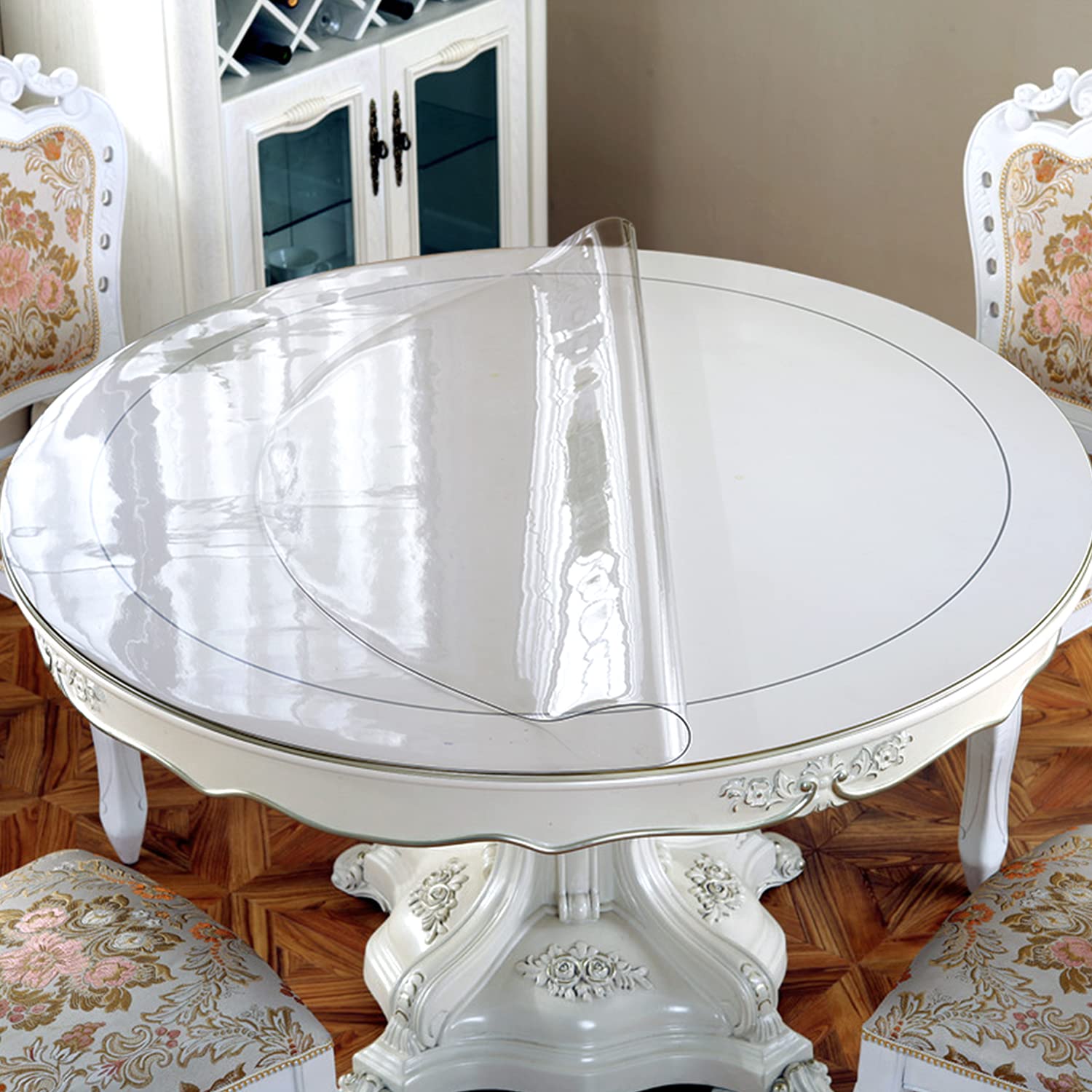 OstepDecor 47英寸透明圆形桌垫 - 1.5mm厚防水PVC餐桌保护垫，适用于餐厅、客厅、户外等多种场景