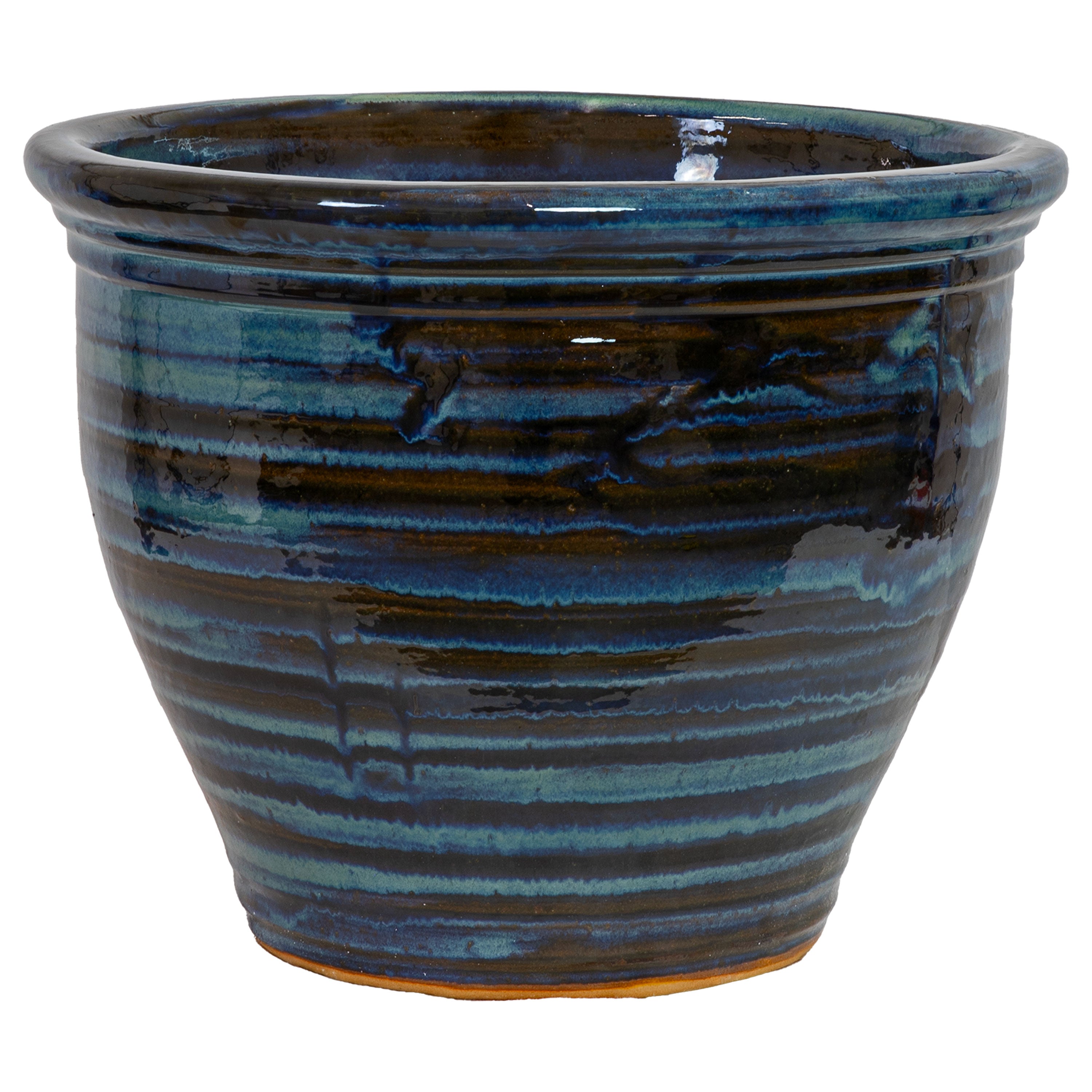 Sunnydaze Studio Round Glazed Ceramic Planter with Drainage Hole - Indoor Outdoor Flower Pot for Plants, Succulents, Herbs - Perfect for Patio, Garden, Balcony Decor