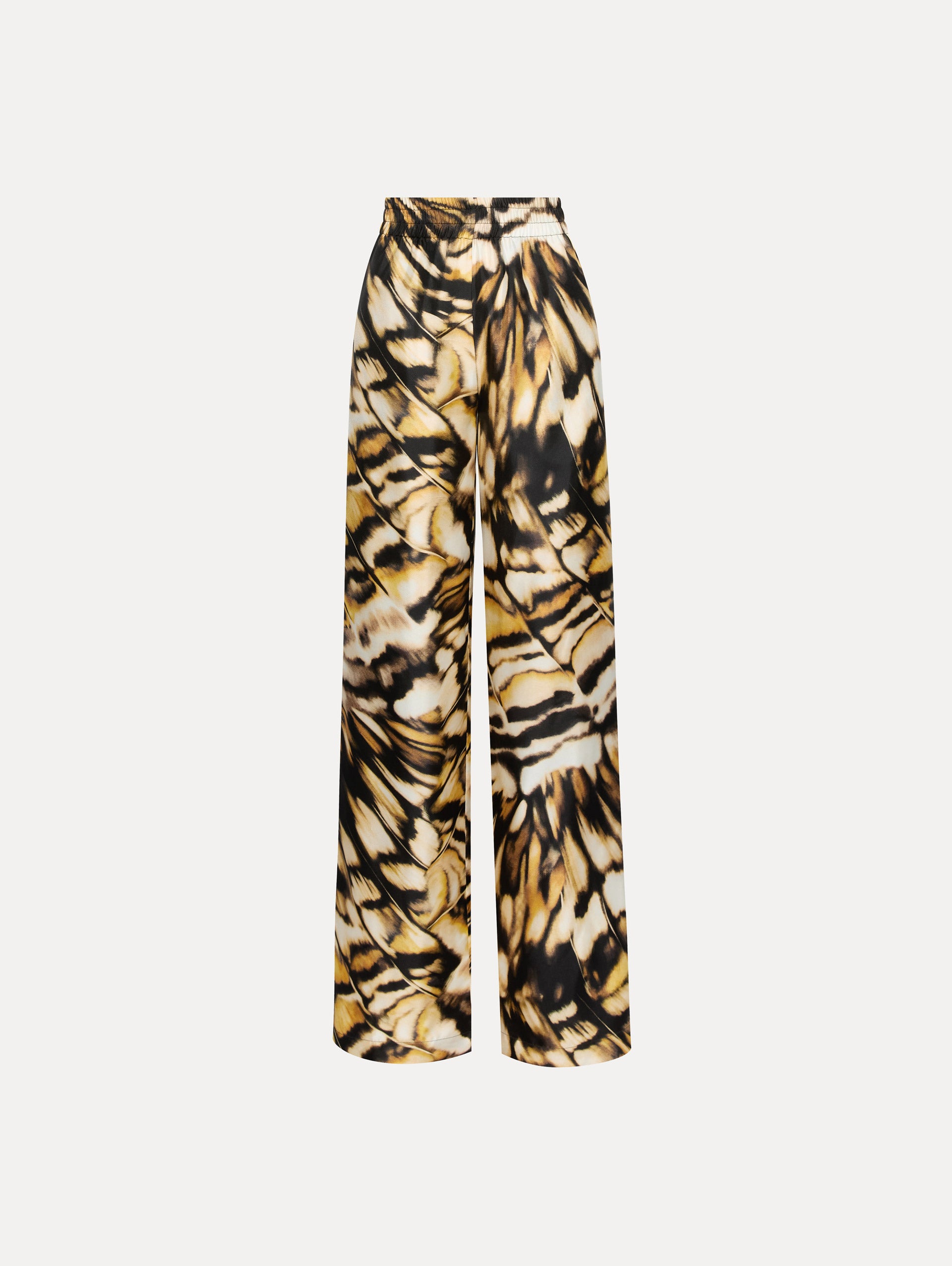 Abstract Butterfly Print Silk Twill Pants - Elegant Women's Lounge Pants for Home, Yoga & Casual Wear