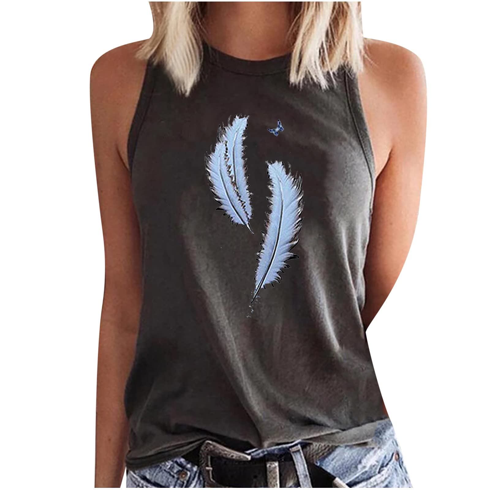 Women's Casual Sleeveless Crewneck Printed Vest Tops - Summer Spring Fashion 2022 - Perfect for Beach Outings, Weekend Wear & Office Casual Fridays