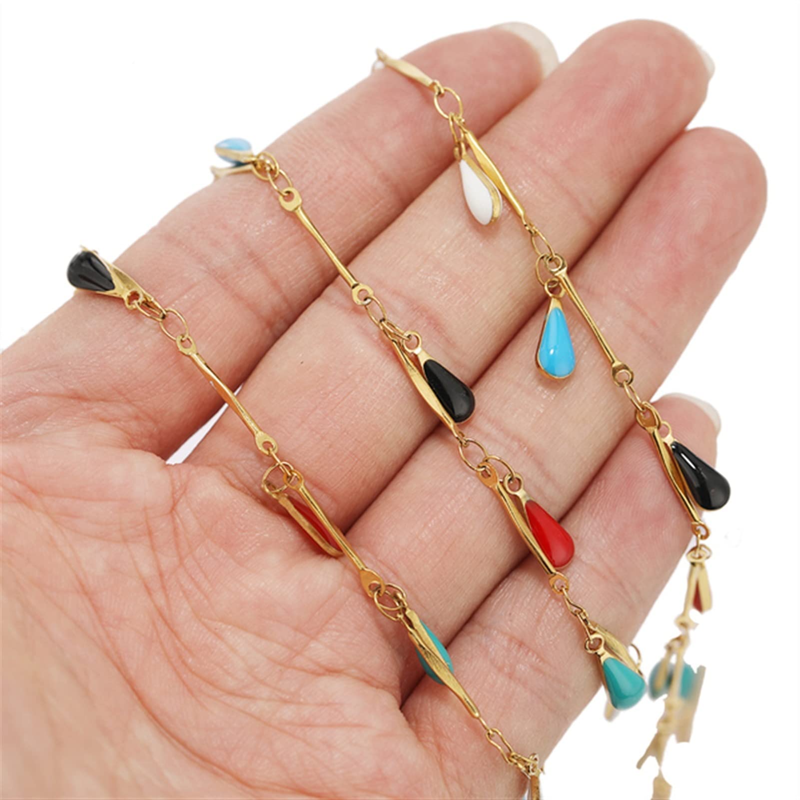 1 Meter Stainless Steel Colorful Enamel Teardrop Bar Chains - DIY Jewelry Making Supplies for Necklace, Bracelet & Anklet Findings (Color A) - Perfect for Handmade Jewelry, Fashion Accessories & Craft Projects
