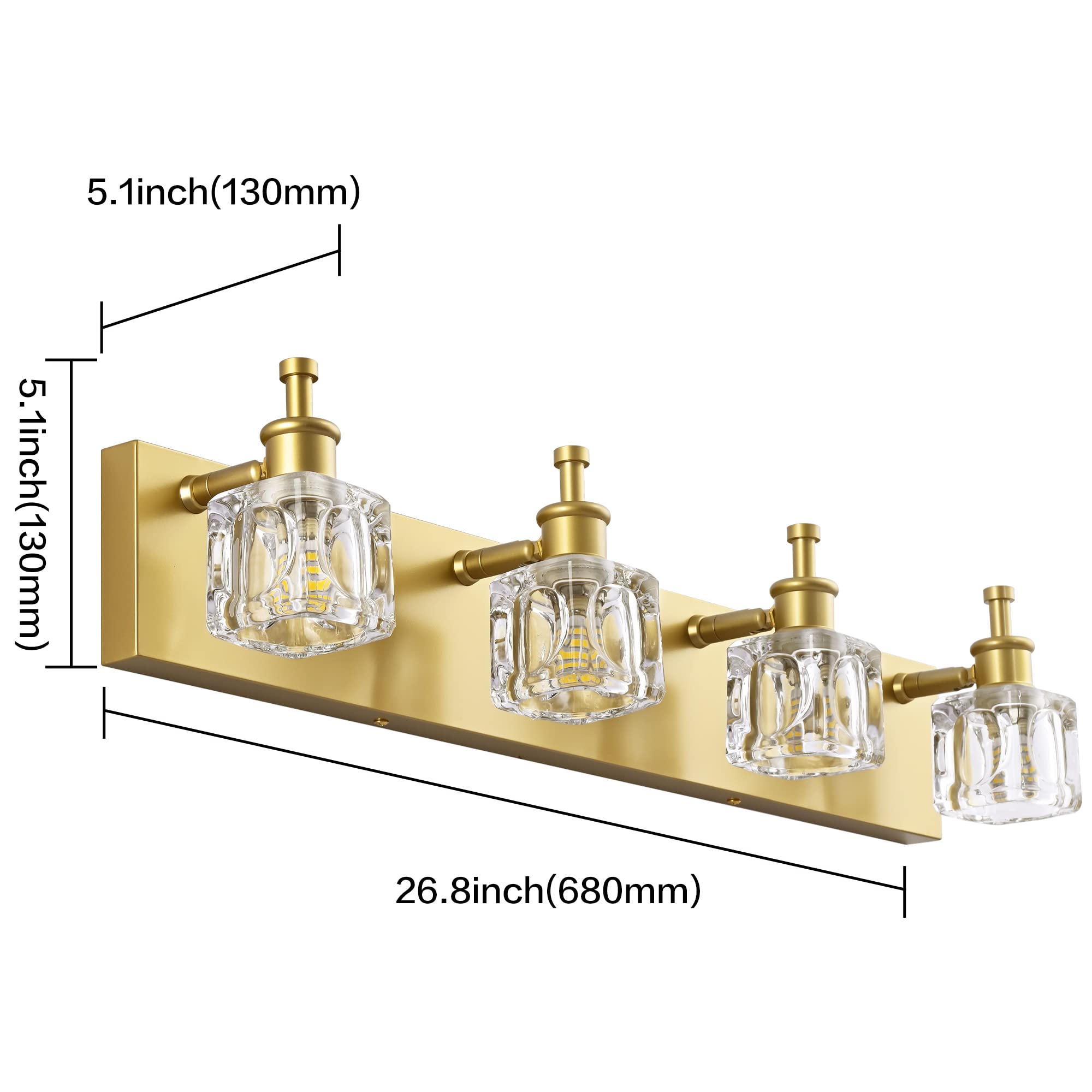 Modern Crystal Bathroom Vanity Light - Gold 4-Light Fixture for Mirror - Perfect for Bathroom & Dressing Room Lighting