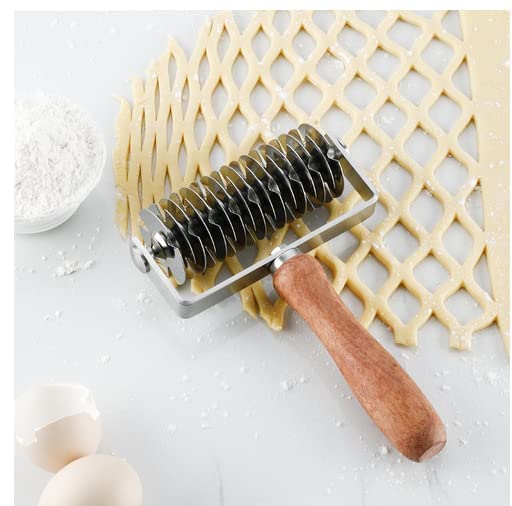 Premium Stainless Steel Dough Lattice Cutter with Wooden Handle - Professional Baking Tool for Perfect Pie Crusts, Cookie Designs & Pastry Decorations | Ideal for Home Bakers, Pizza Making & Cake Decorating