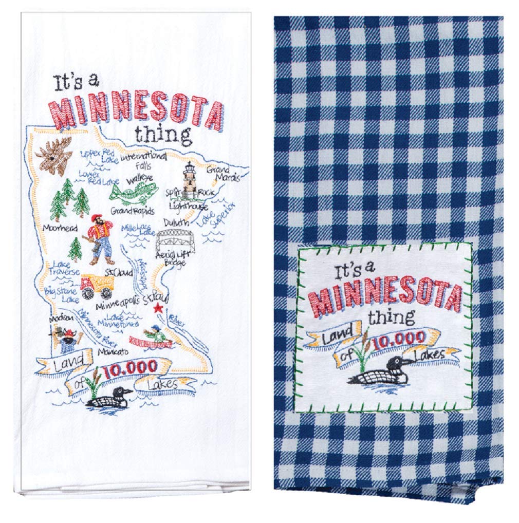 2-Piece Minnesota State Embroidered Kitchen Towel Set - Absorbent Cotton Dish Towels for Cooking, Baking & Kitchen Decor (Minnesota Pride Gift)