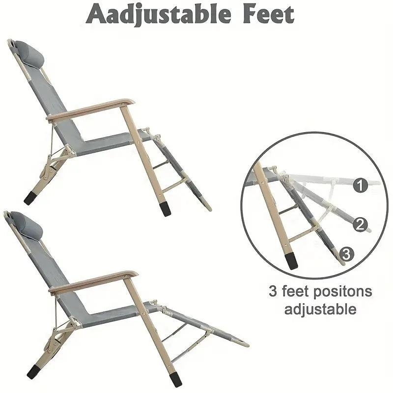 Premium Grey Deck Chair - Heavy Duty Folding Outdoor Lounge Chair for Patio, Poolside, Beach & Garden Relaxation