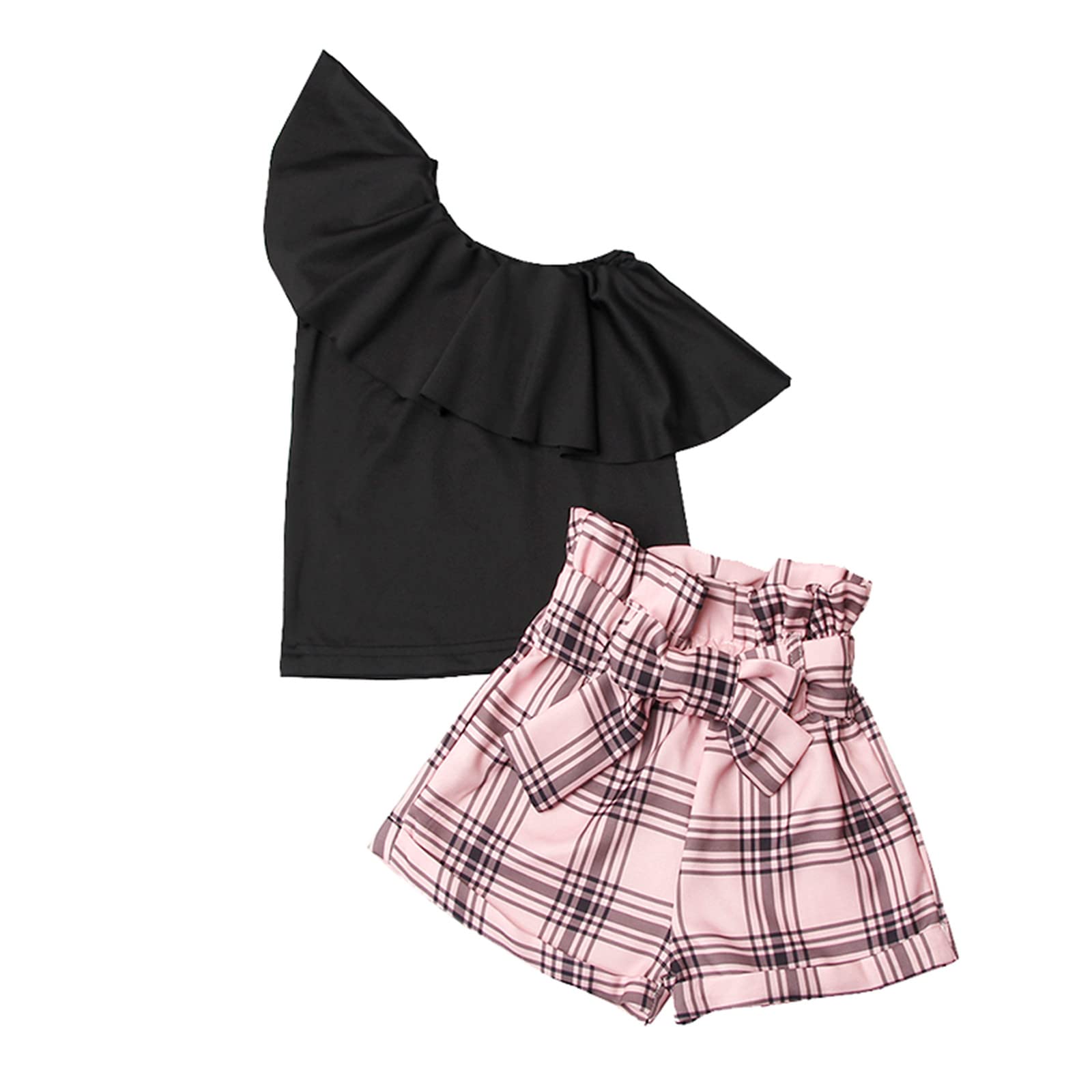 Girls 2-Piece Casual Beach Outfit Set - Pink Plaid Sleeveless Top & Shorts for Toddlers (Size 14) | Perfect for Summer Play, Vacation & Outdoor Adventures