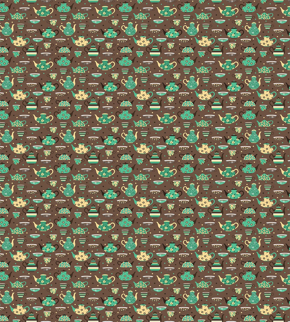 Ambesonne Floral Tea Party Duvet Cover Set - Queen Size 3-Piece Bedding with 2 Pillow Shams, Cups & Teapots Design on Dotted Brown Background in Sea Green, Brown & Beige | Perfect for Boho Chic Bedrooms, Guest Rooms & Tea Lover's Home Decor