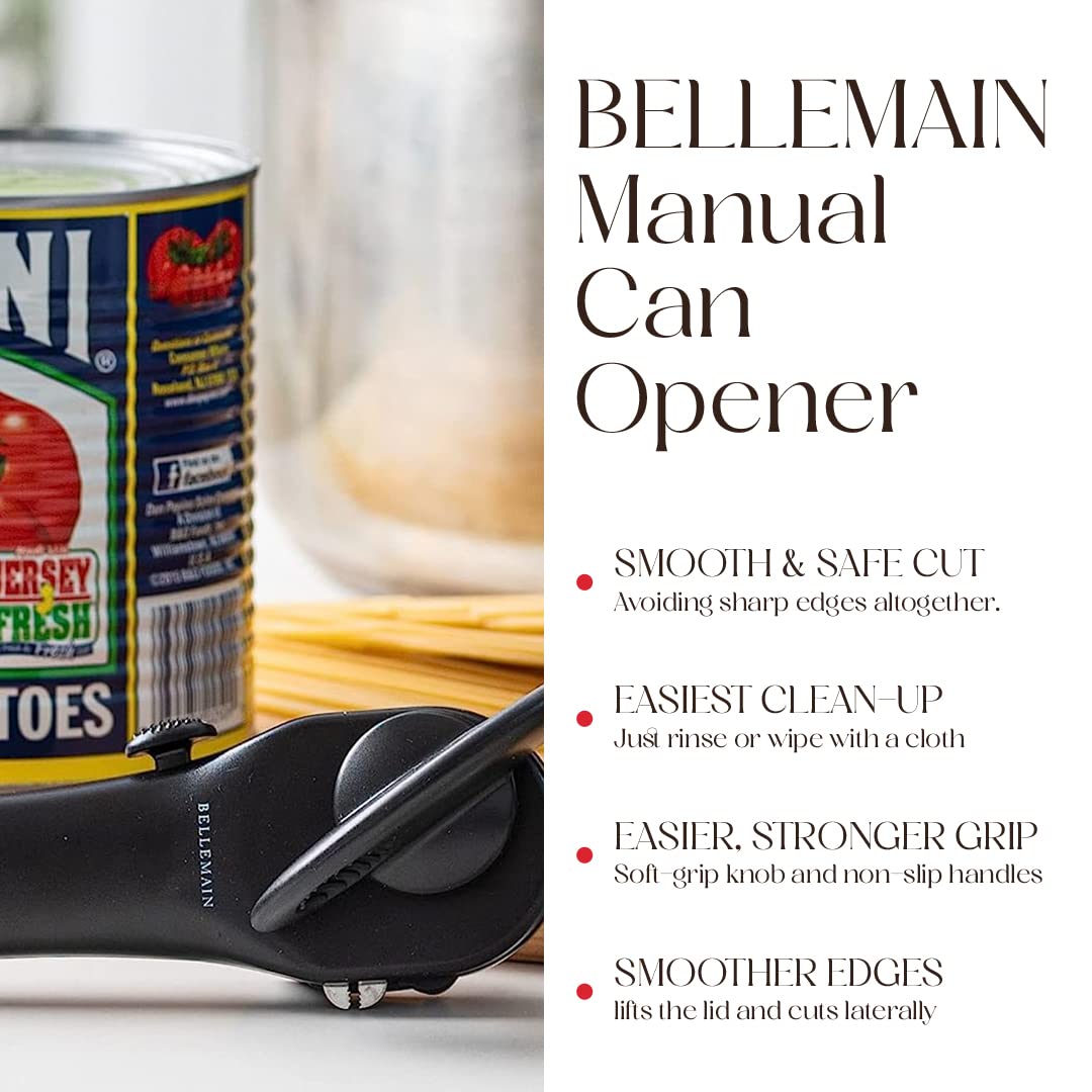 Bellemain Heavy Duty Stainless Steel Manual Can Opener - Ergonomic Handheld Kitchen Tool for Seniors with Smooth Edge & Safe Cutting - Perfect for Camping, Emergency Kits & Elderly Home Use