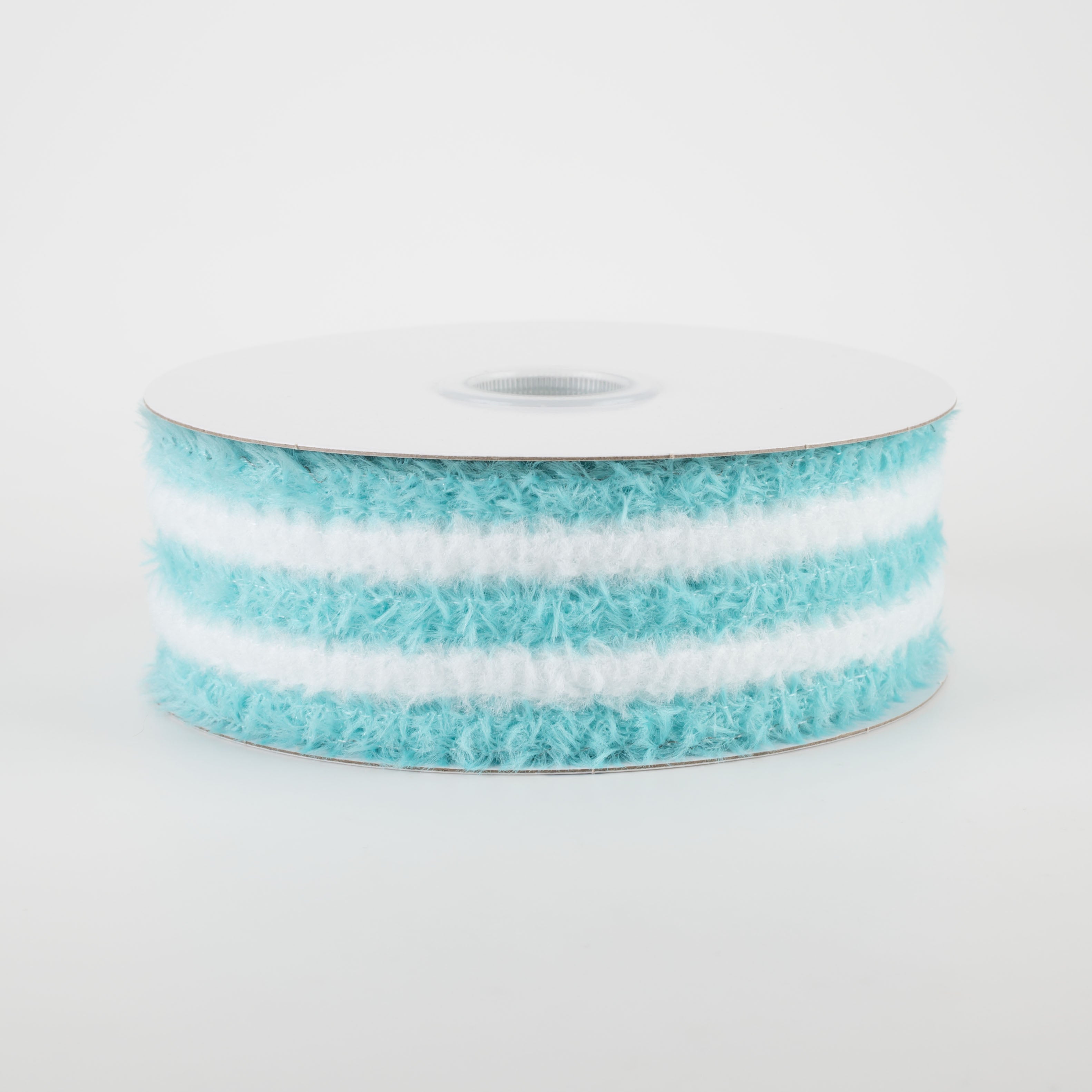 1.5 Inch Fuzzy Stripes Ribbon - Aqua & White (10 Yards) for Gift Wrapping, DIY Crafts, Party Decorations and Scrapbooking