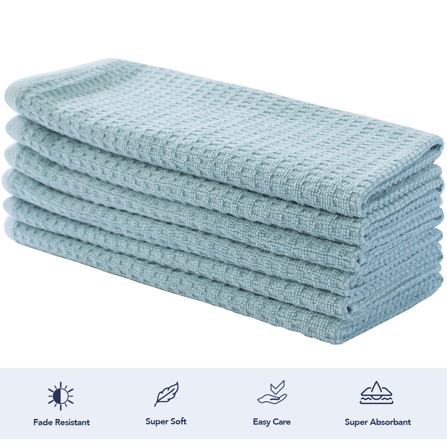 Premium 6-Pack Super Soft & Absorbent Kitchen Towels - 15x26 Inches, 400 GSM 100% Ring Spun Cotton Aqua Dish Towels for Cooking, Cleaning & Bar Use - Tea Towels, Hand Towels & Dish Drying Towels