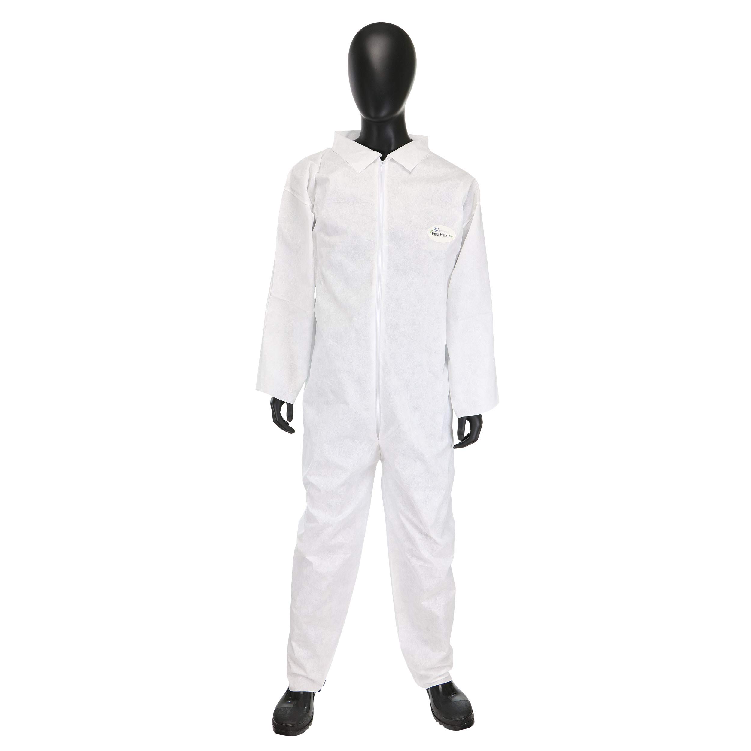 West Chester C3800 PosiM3 Coverall - Pack of 25 White Large Safety Work Overalls with Front Zipper & Collar for Construction, Painting, Industrial Work & Hazardous Environments