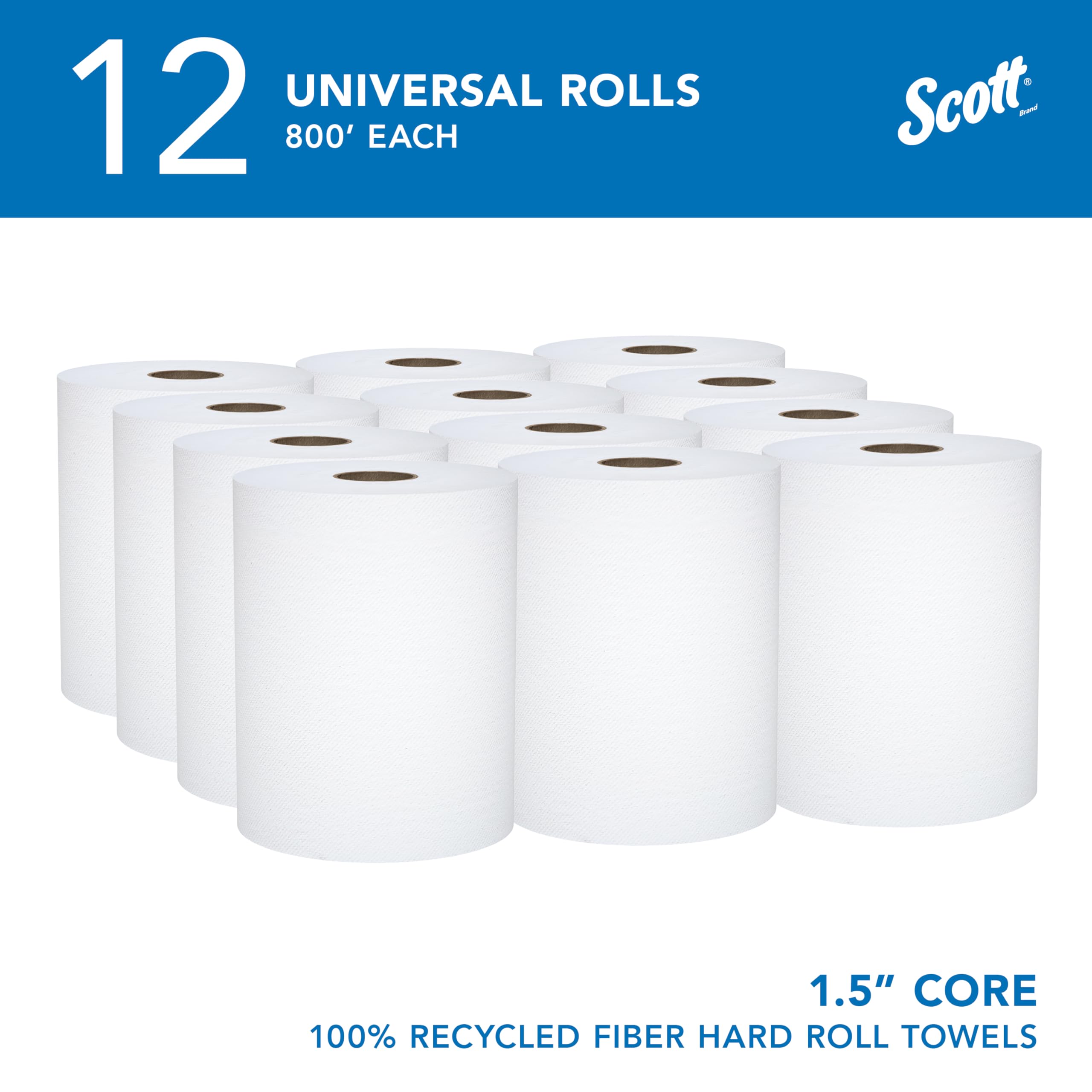Scott® Professional Universal 100% Recycled Fiber Hard Roll Paper Towels - 12 Rolls (800' Each, 9,600'/Case) | 1.5