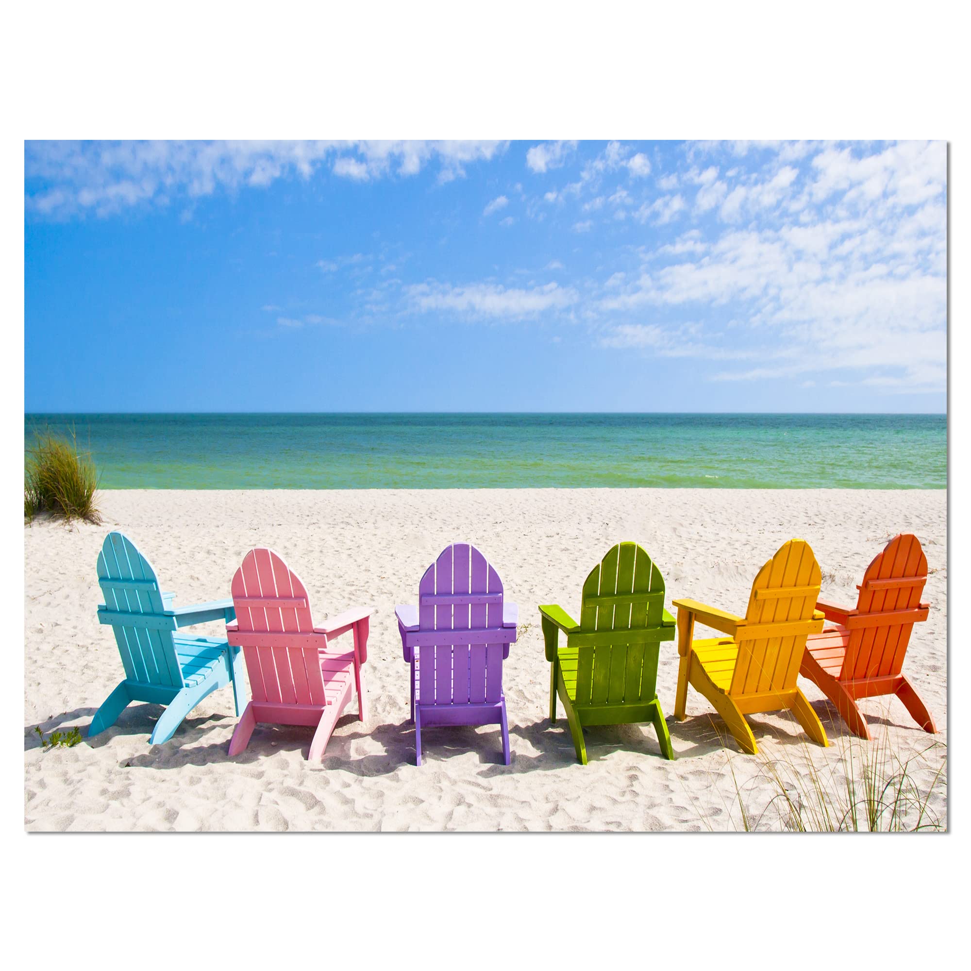 Designart PT9651-20-12 Adirondack Beach Chairs Seashore Photo Canvas Art Print - 12x20 Inches Blue Wall Decor for Living Room, Bedroom & Office - Ready to Hang Coastal Home Decor