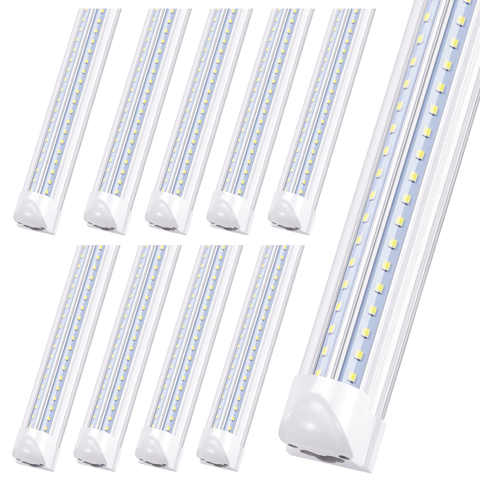 8FT Linkable LED Shop Light - 100W 12000LM High Output, T8 Integrated LED Tube Fixture with V-Shape Design, 6000K Bright White - Perfect for Garage, Warehouse, Workshop Lighting - Plug and Play Installation (10-Pack) - Energy Efficient Lighting Solution for Commercial & Industrial Spaces
