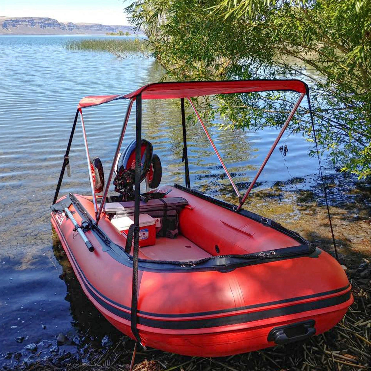 ALEKO 8.5ft Red Boat Canopy Tent for Inflatable Boats - Summer Sun Protection for Fishing, Camping & Water Sports