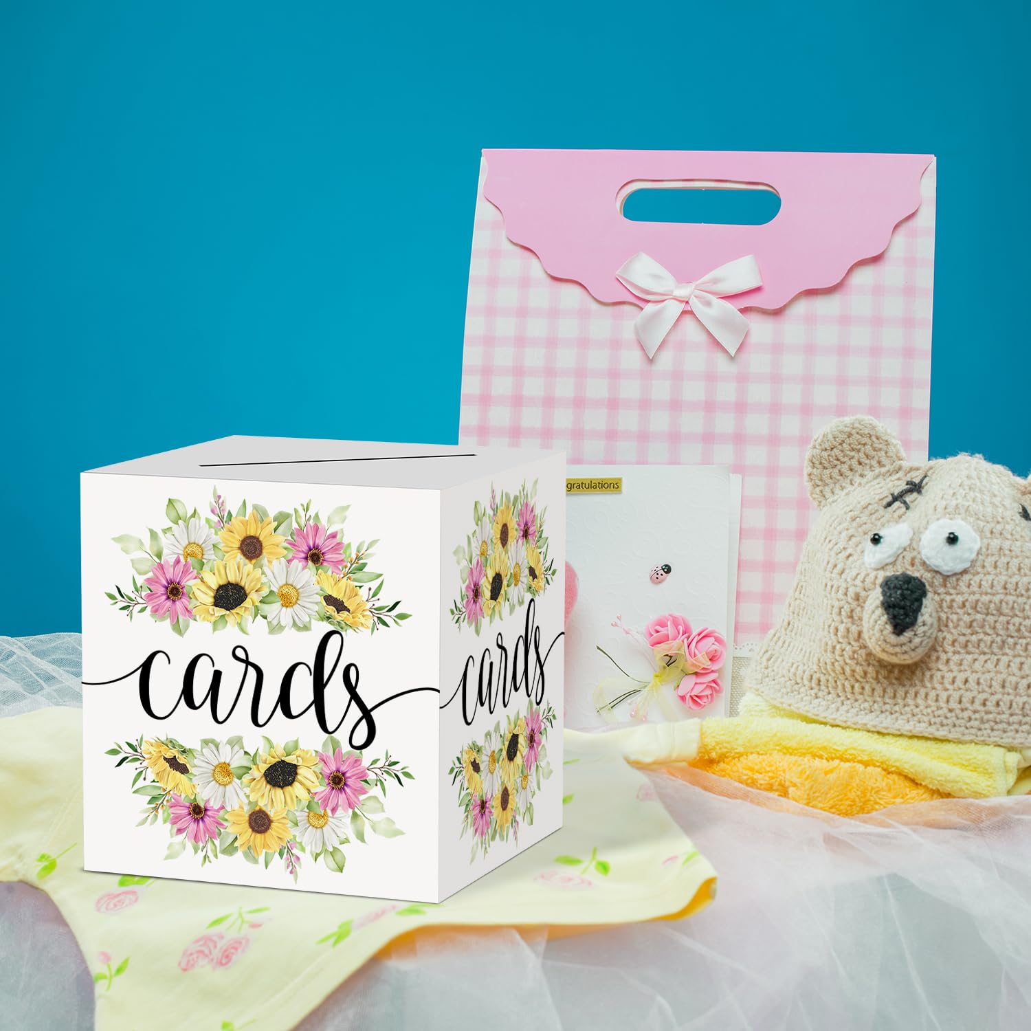 WUAWN 8x8x8 Inch Sunflower Card Box - Elegant Gift Money Holder for Weddings, Birthdays, Bridal & Baby Showers, Graduations - Perfect for Party Decorations & Cash Gifts (Set of 10)