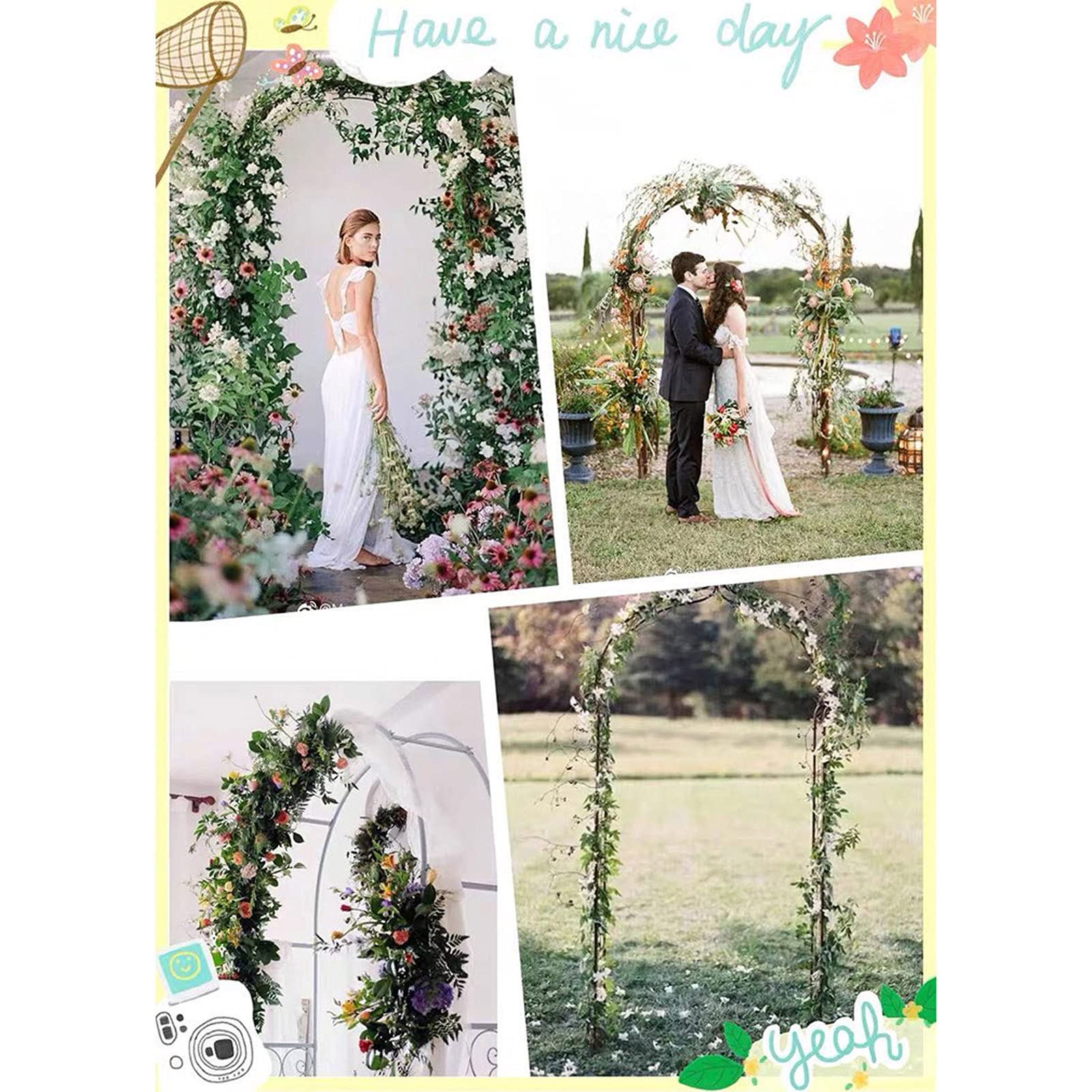 Black Metal Garden Arch Arbor - Sturdy Wedding Arch Stand for Climbing Roses, Vines & Plants - Perfect for Outdoor Weddings, Bridal Parties & Garden Decor