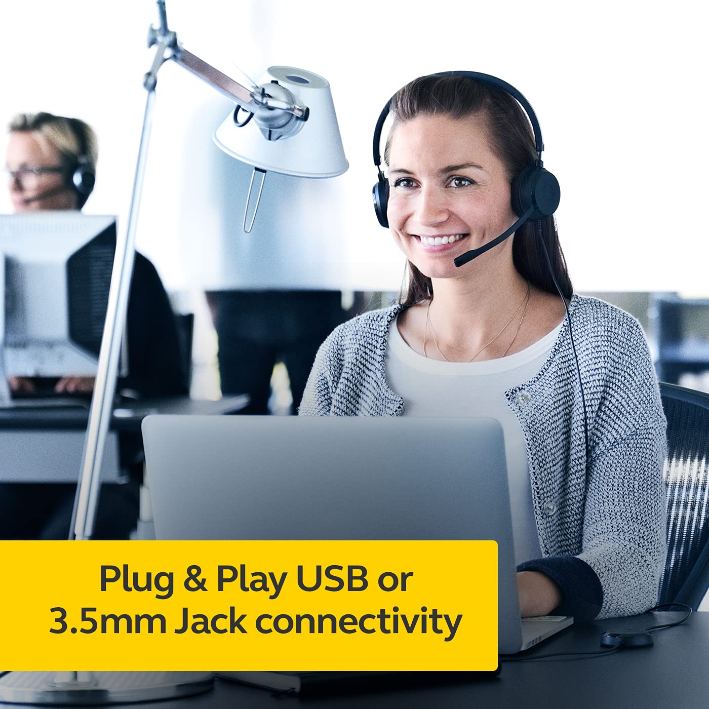 Jabra Evolve 30 II Wired Mono Headset - Microsoft Optimized Office Headphones with Noise Cancelling Mic | 3.5mm Jack & USB Connectivity for Crystal Clear Calls & Music | All-Day Comfort Ergonomic Design for Professionals | Perfect for Remote Work, Call Centers & Business Meetings