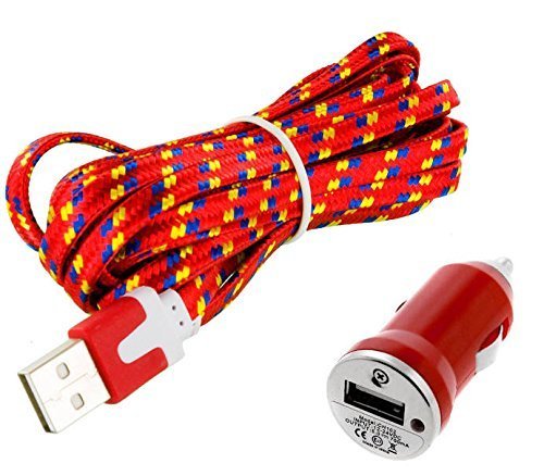 Premium Red Braided Type-C Fast Charging Cable with Car Cigarette Lighter Adapter - Compatible with OnePlus Nord N200 & Most USB-C Devices | Perfect for Car Charging & Travel Accessories
