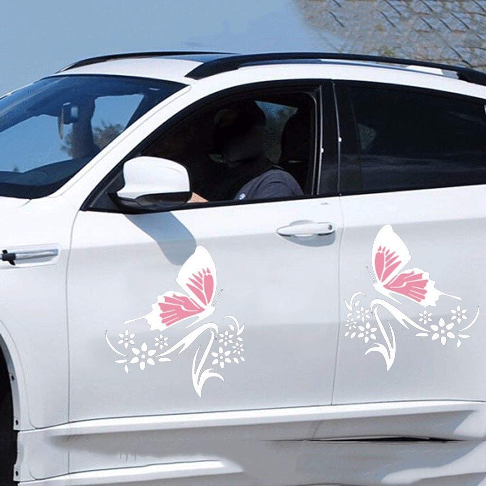 Butterfly and Flower Car Decals for Women - 1 Set Vinyl Car Stickers for Side Hood, Universal Scratch-Resistant Decals for Cars & SUVs (Pink White) - Perfect for Personalizing Your Vehicle and Hiding Scratches