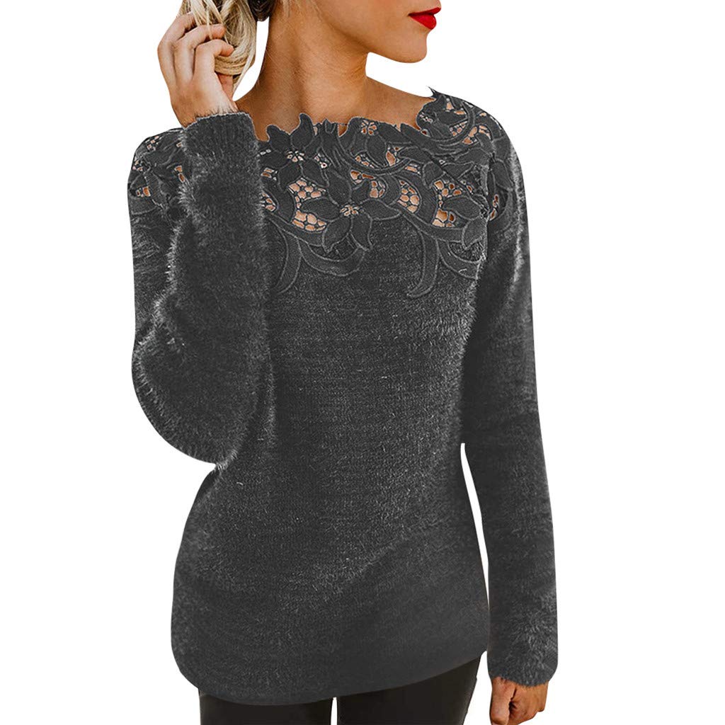 Women's Floral Hollow Knit Jumper Top - Long Sleeve Pullover Shirt with Collar for Ladies & Men | Casual Wear, Office Outfit, Date Night Fashion