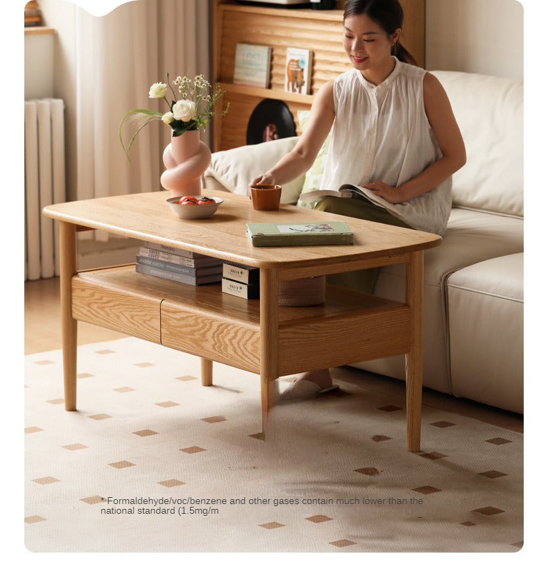 Solid Oak Wood High Leg Coffee Table - Modern Living Room Furniture for Home Decor & Relaxation