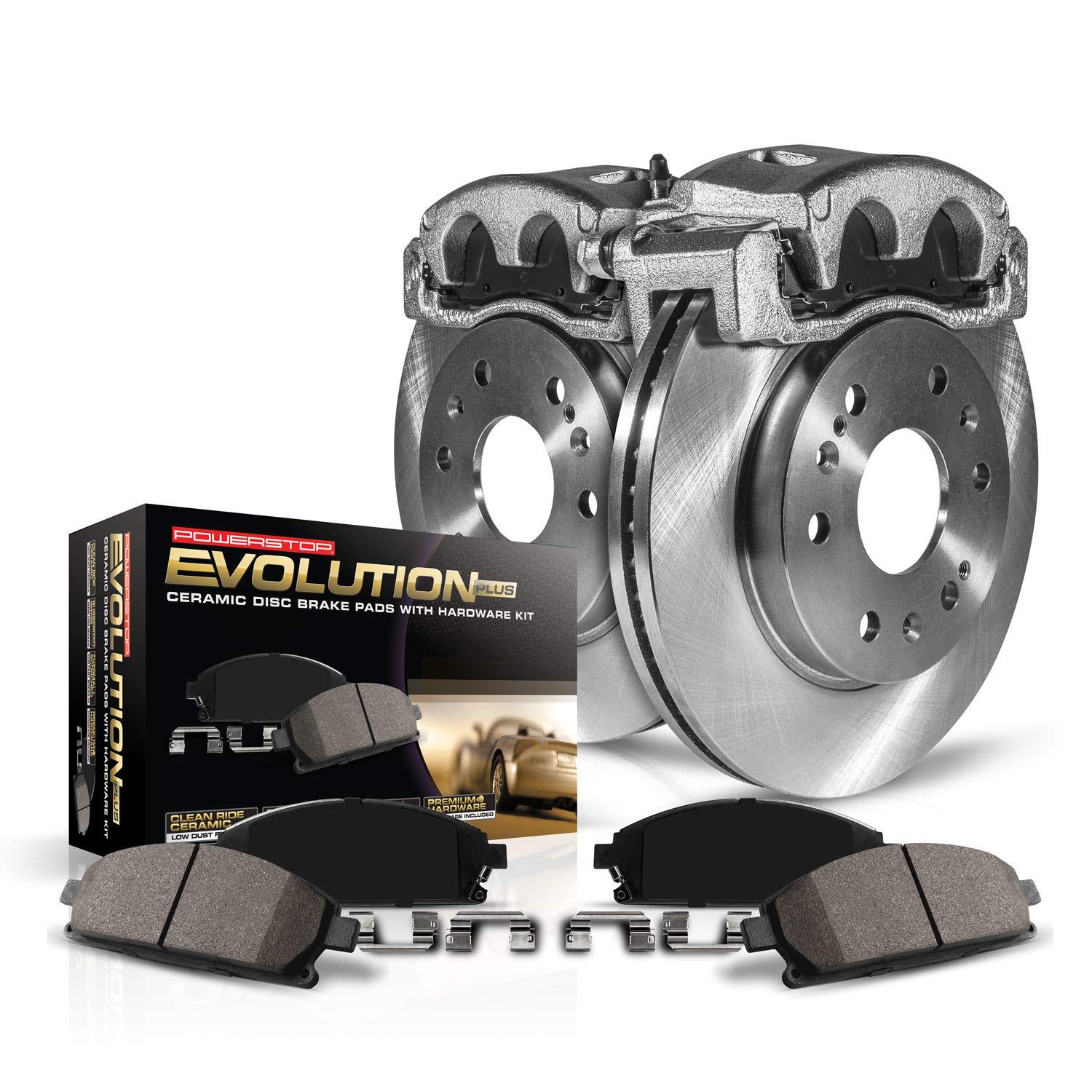 Power Stop KCOE704 Autospecialty 1-Click OE Replacement Brake Kit with Calipers - Compatible with Acura Integra, Honda CR-V, Odyssey, Prelude & Isuzu Oasis | Easy DIY Installation for Smooth Braking Performance | Perfect for Daily Commuting, City Driving & Highway Safety