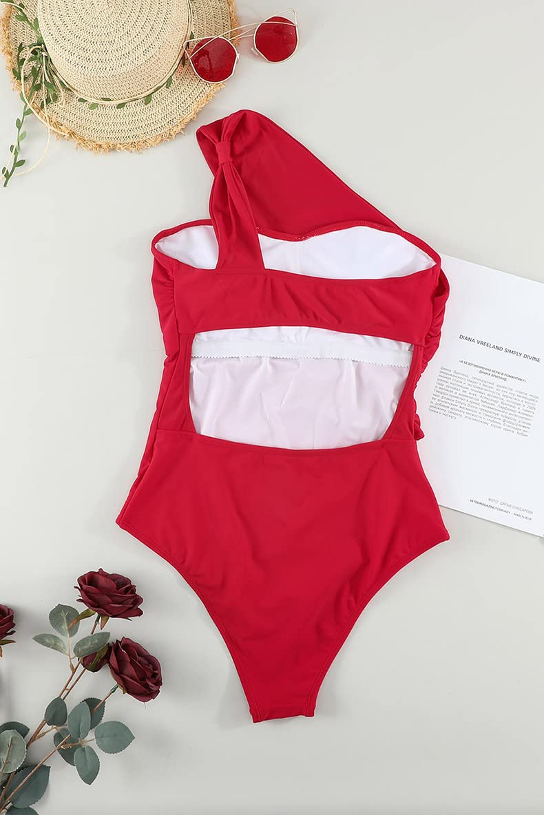 One Shoulder Women's Swimsuit - Backless Tummy Control One Piece Bathing Suit | Slimming Solid Swimwear for Beach, Pool & Vacation | Plus Size Swimwear for Women