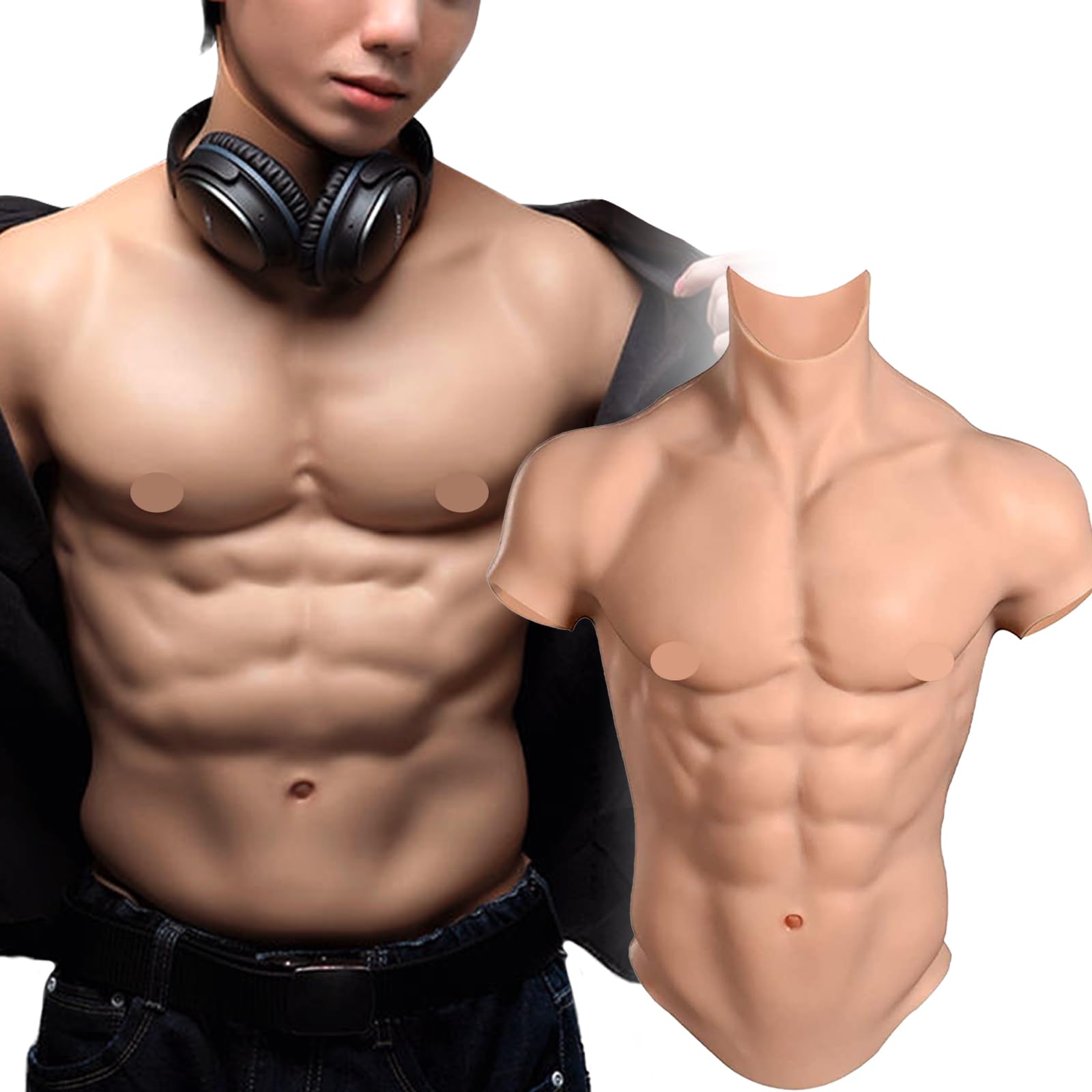 SUAISKR Realistic Silicone Muscle Suit - Fake Abs & Chest Costume for Men - Halloween Cosplay, Bodybuilding Costume, Movie Props, Theatrical Performances & Costume Parties