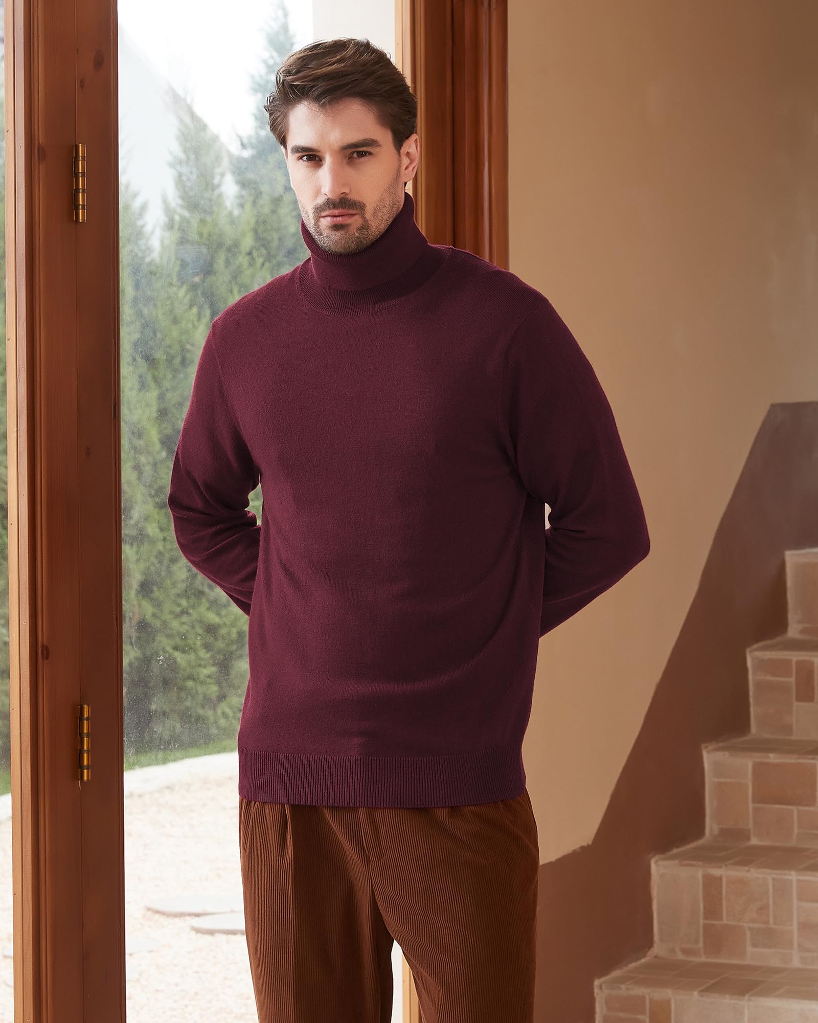 Kallspin Men's Wool Blend Lightweight Turtle Neck Sweater - Soft High Neck Pullover for Winter & Fall | Perfect for Office, Casual & Outdoor Wear
