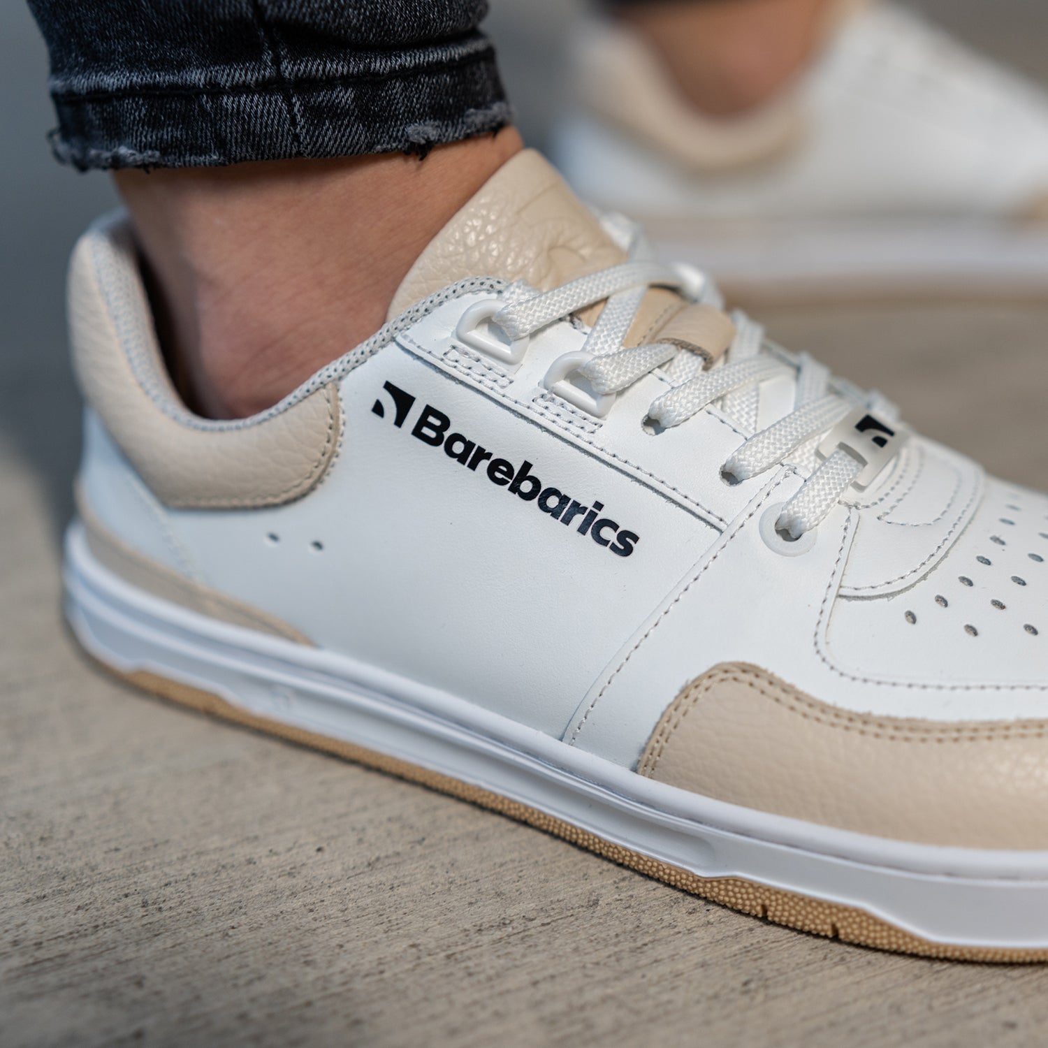 Barefoot Sneakers Barebarics Wave - White & Beige | Minimalist Zero Drop Shoes for Running, Walking & Gym | Lightweight & Flexible Barefoot Design
