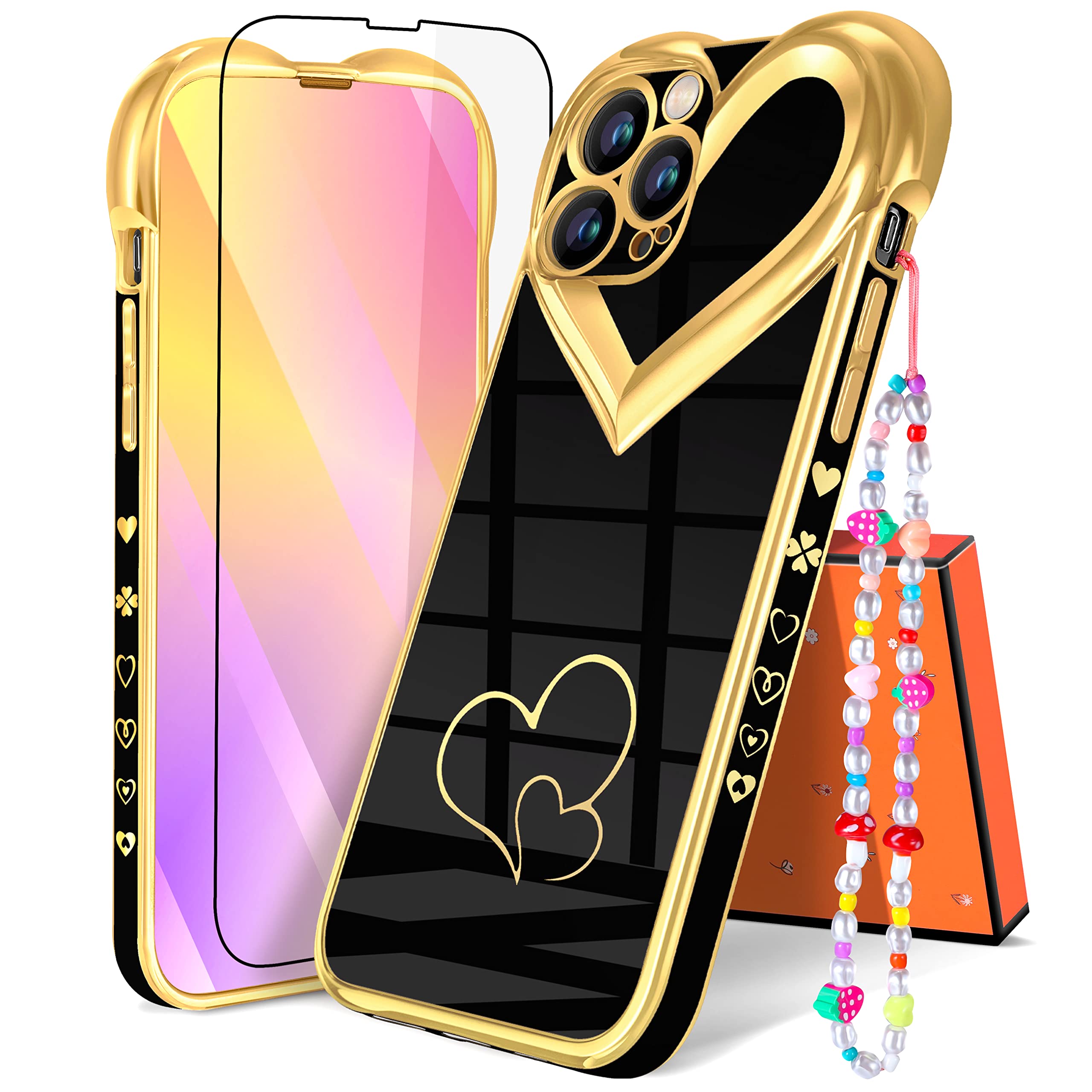 3-in-1 Luxury Heart Pattern Phone Case for iPhone 13 Pro (6.7