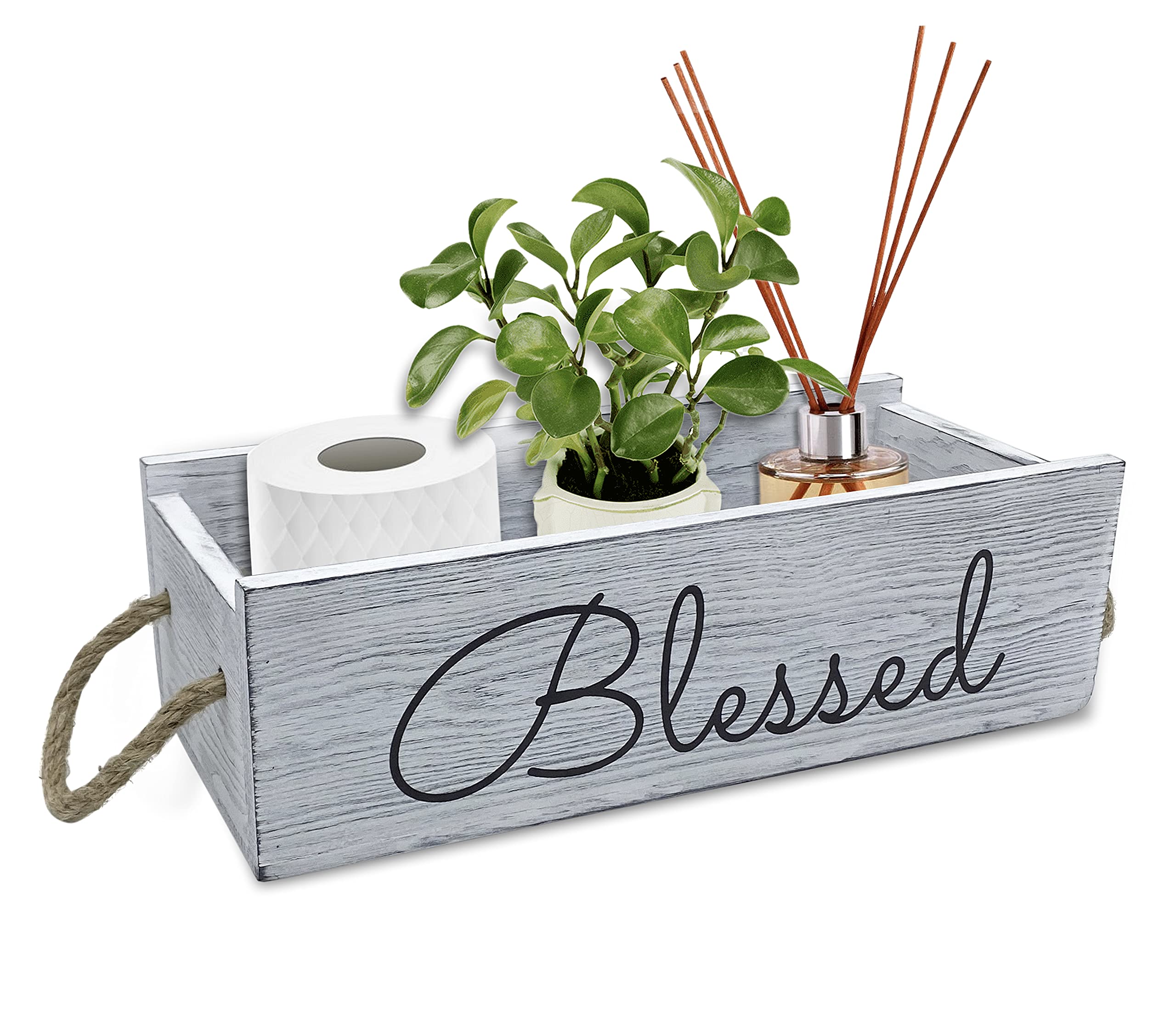 Rustic Whitewash Wooden Toilet Paper Holder & Bathroom Storage Box - Farmhouse Decor for Bathroom, Kitchen, Office, or Bedroom - Perfect for Home Organization and Rustic Style Decorating