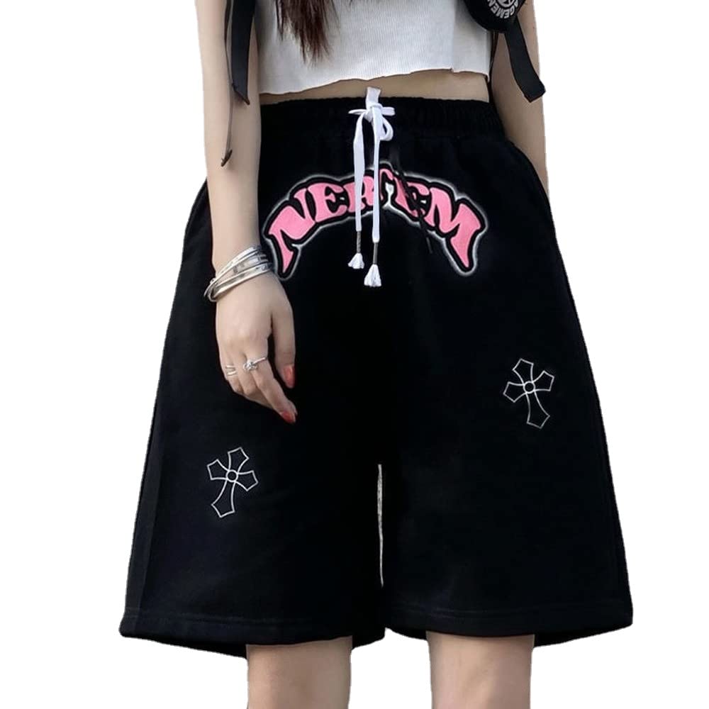 Oversized Kawaii Long Shorts for Women & Teens - Running, Gym, Sports, Goth Punk Style - High Waistband Summer Shorts for Walking, Beach & Home