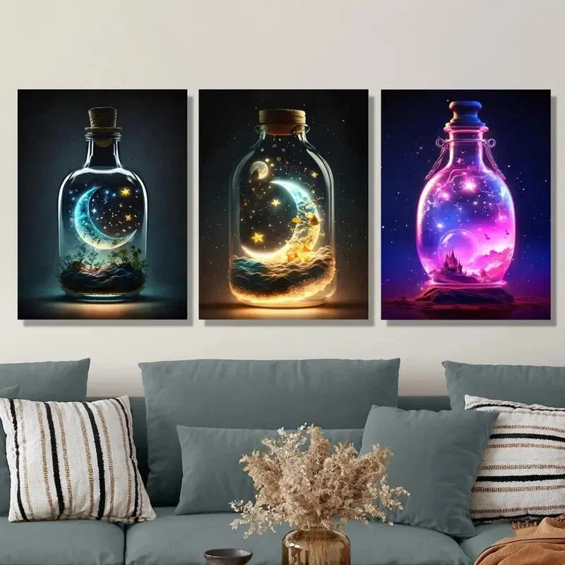 3-Piece Fantasy Ink Painting Metal Wall Art Prints - Ready to Hang Asian Home Decor for Living Room, Bedroom & Office