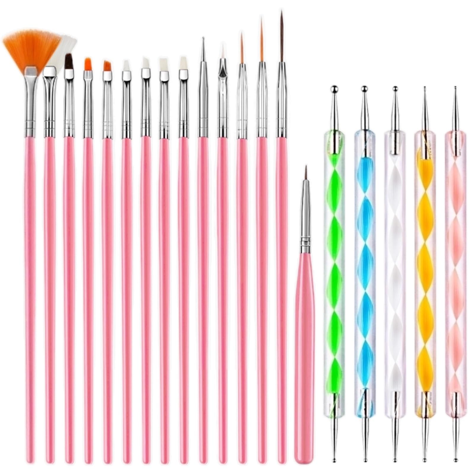 20 PCS Professional Nail Dotting Tools & Nail Art Brushes Set for Gel Polish & Acrylic Nails - Dotting Pens, Liner Brushes, Nail Design Tools - Perfect for Salon, Home Manicure & DIY Nail Art