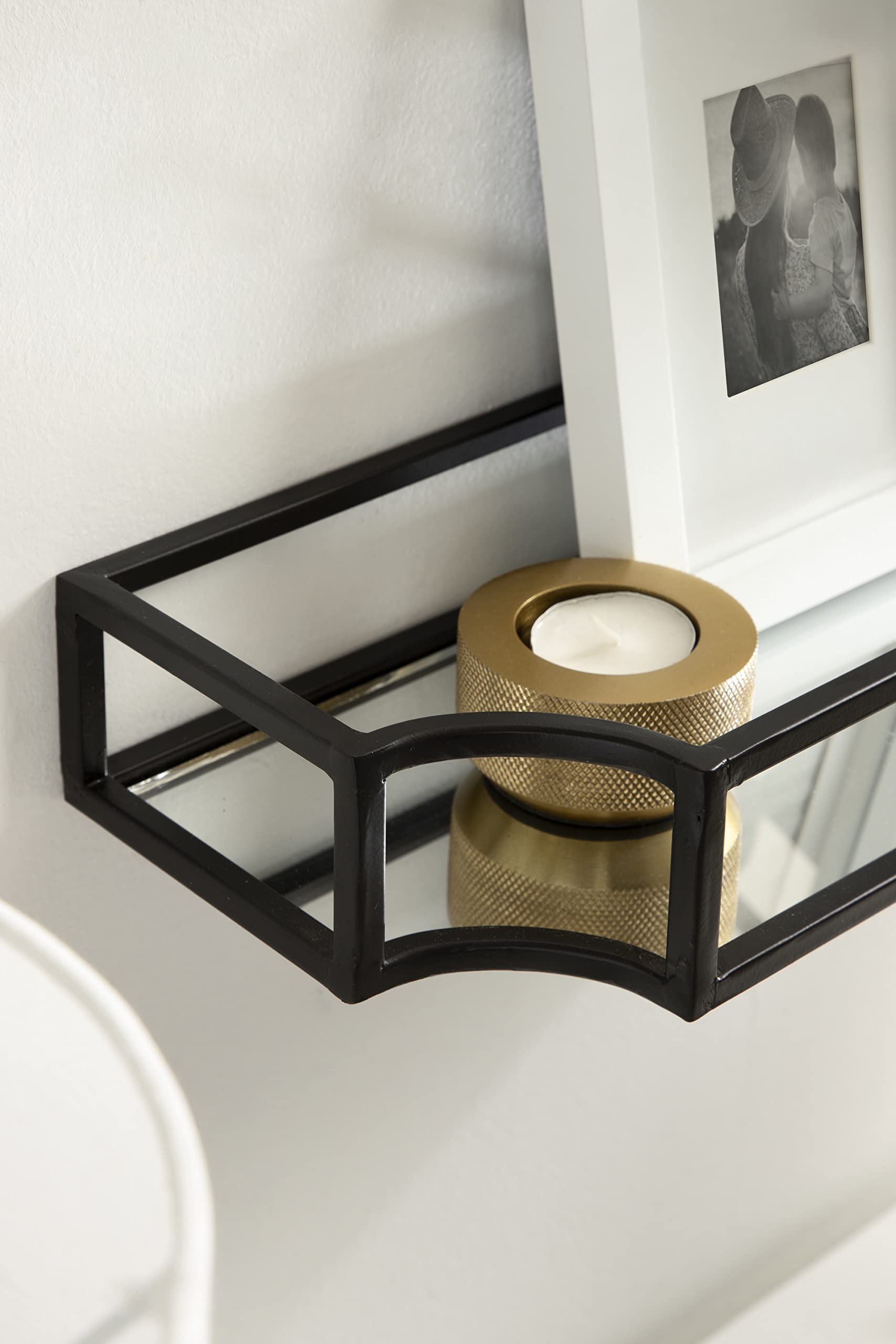 Kate and Laurel Ciel Modern Floating Shelves - Set of 2 Black Glass Shelves with Metal Frame for Wall Storage & Display | Perfect for Living Room, Bedroom, Bathroom Decor & Organizing Books, Plants, Photos