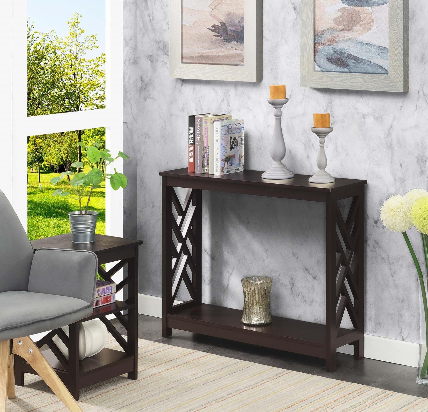 Convenience Concepts Titan Console Table with Shelf - Espresso Finish Entryway Sofa Table for Living Room, Hallway & Bedroom Decor