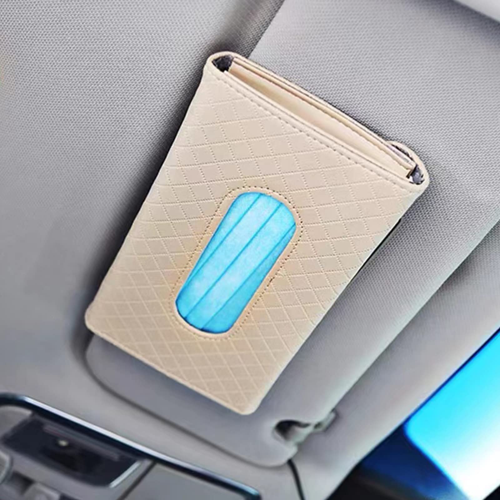 Black PU Leather Car Sun Visor Tissue Holder - Hanging Tissue Clip & Napkin Storage Box for Vehicles | Car Accessories for Road Trips & Daily Commutes
