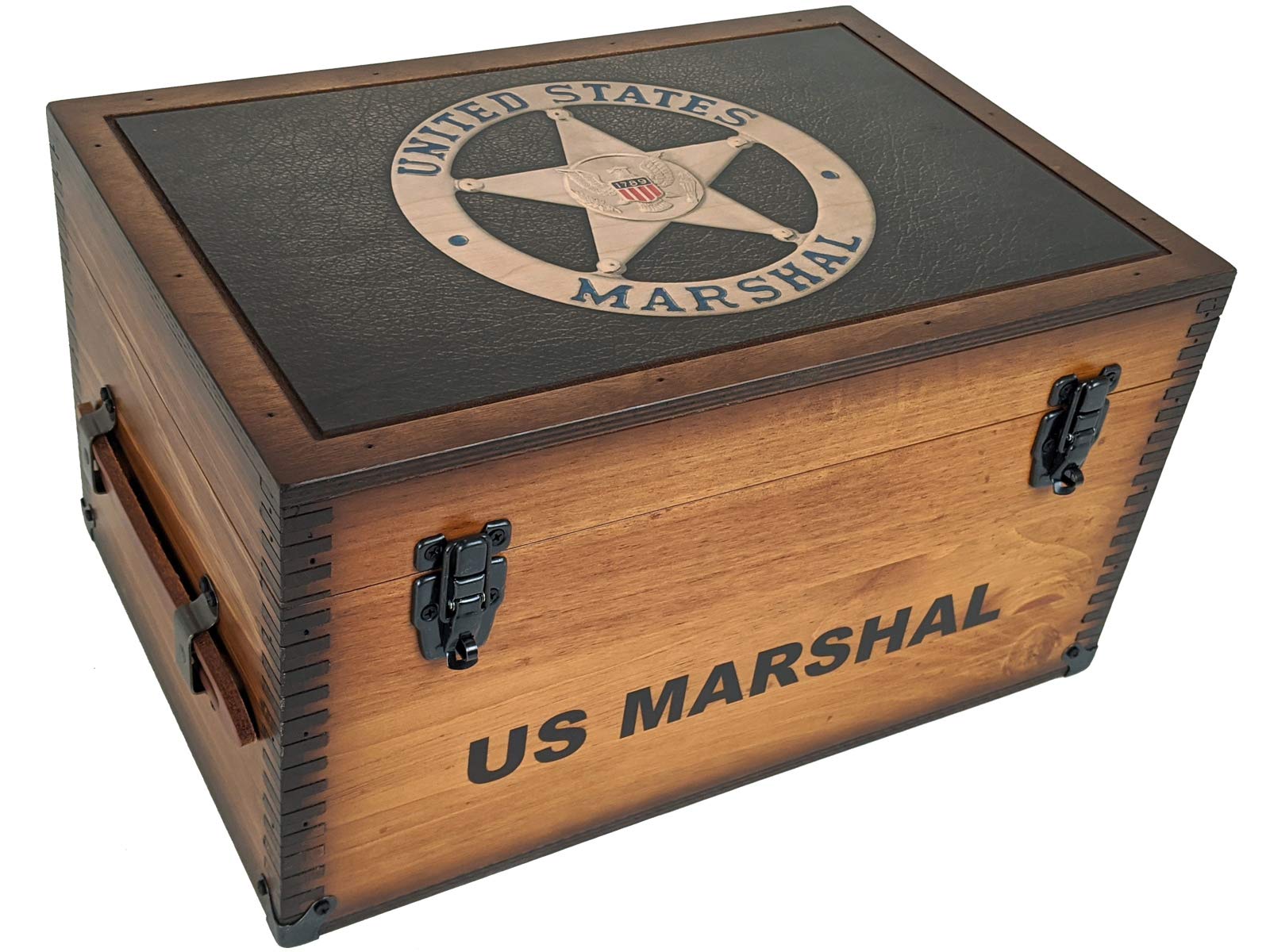 US Marshal Badge Keepsake Box - Premium Wooden Memory Box for Collectibles, Jewelry & Valuables - Perfect for Law Enforcement Memorabilia & Gift Giving