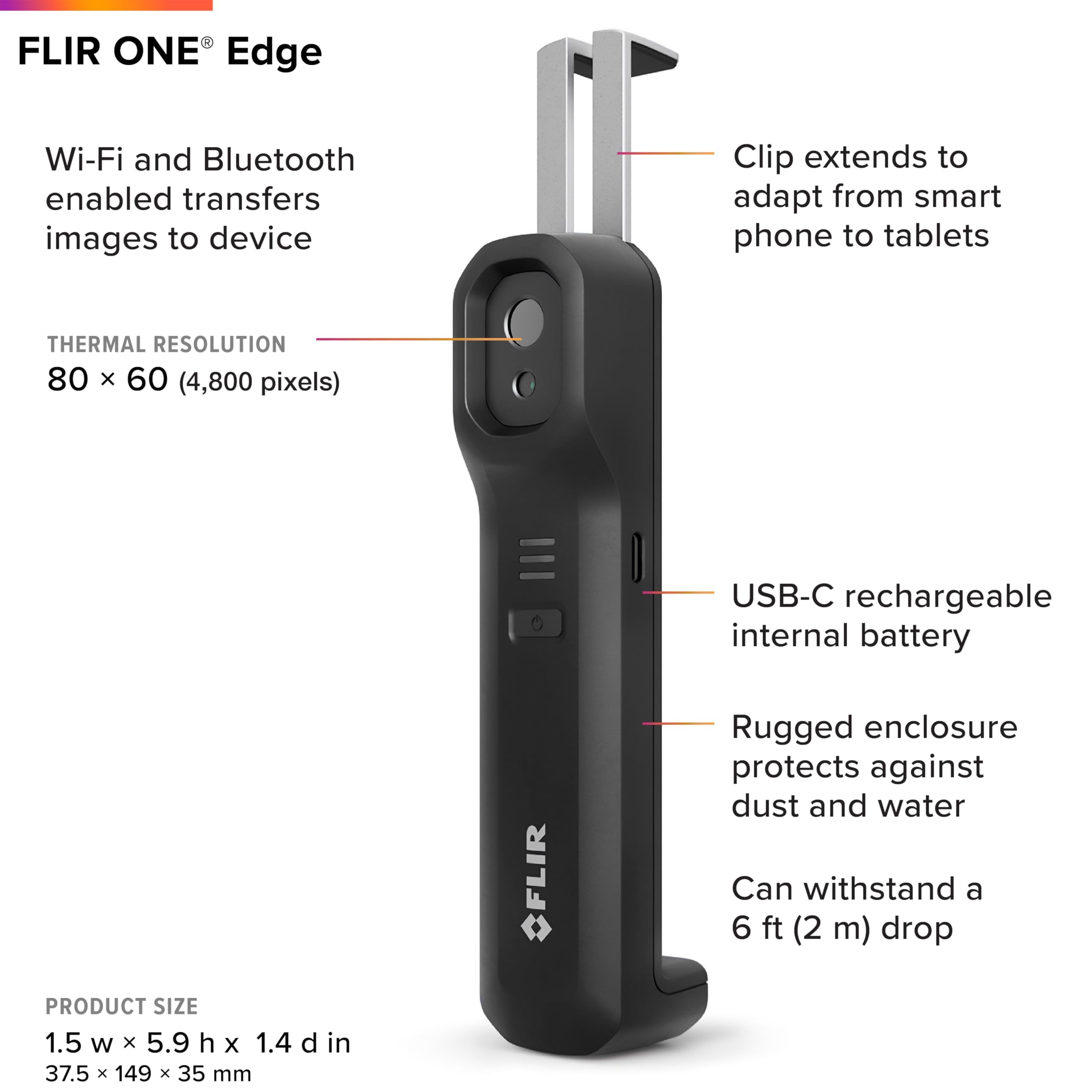 FLIR ONE Edge - Wireless Bluetooth Thermal Imaging Camera for Smartphones | Compatible with iOS & Android | Home Inspection, HVAC, Electrical & Outdoor Adventures