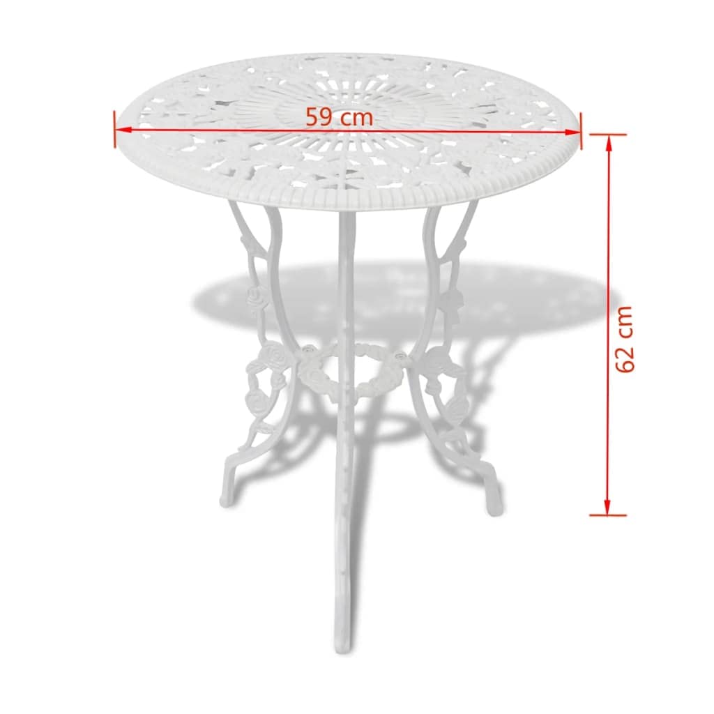 vidaXL 3-Piece White Outdoor Patio Bistro Set with Round Table & 2 Chairs - Durable Cast Aluminum Top & Iron Legs with Floral Design - Perfect for Garden, Balcony or Backyard Dining