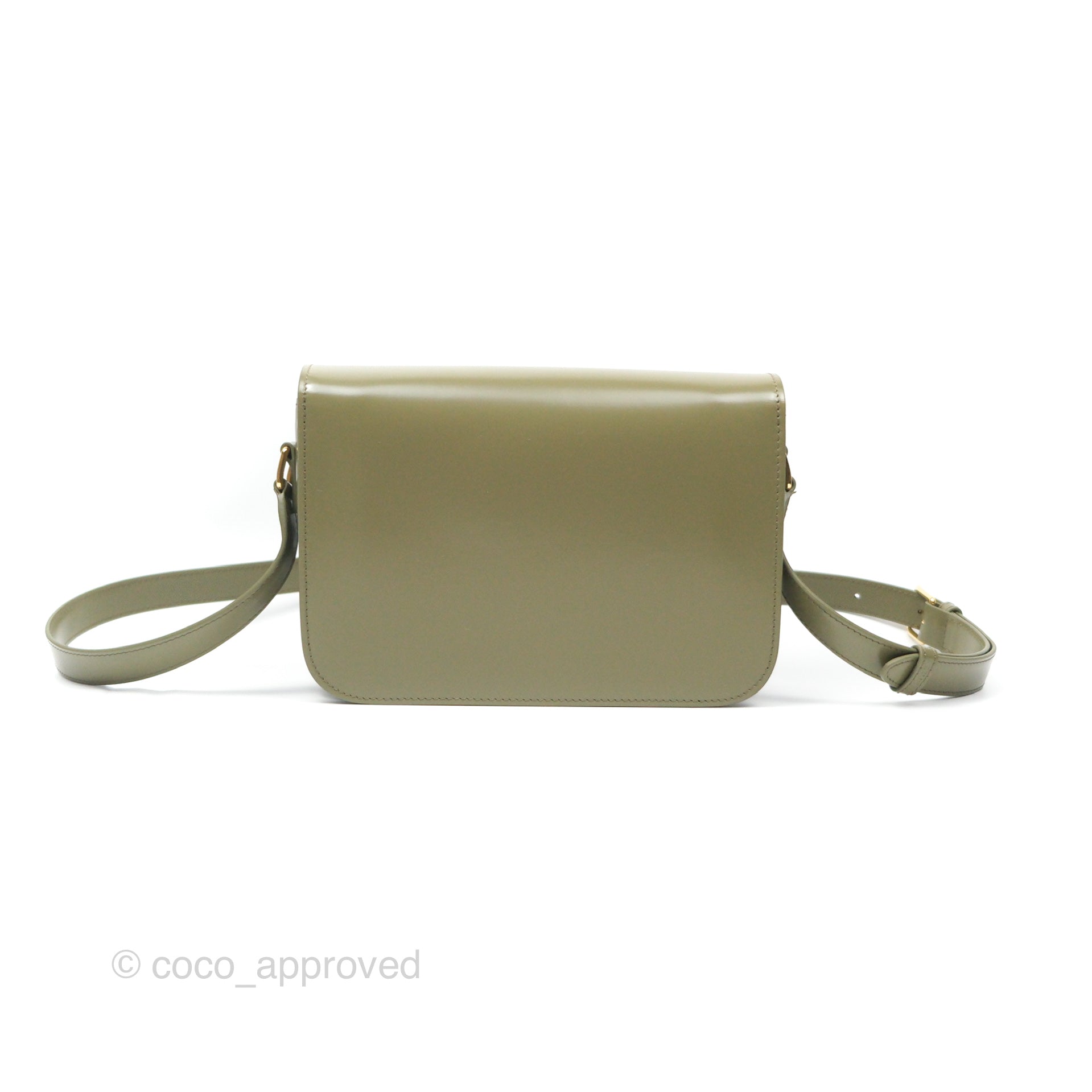 Celine Medium Triomphe Bag in Soft Khaki Shiny Calfskin Leather - Luxury Handbag for Women, Perfect for Work, Travel & Everyday Use