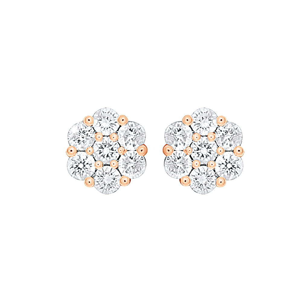 9ct Rose Gold 1/2 Carat Diamond Stud Earrings for Women - Elegant Cubic Zirconia Earrings for Everyday Wear & Special Occasions