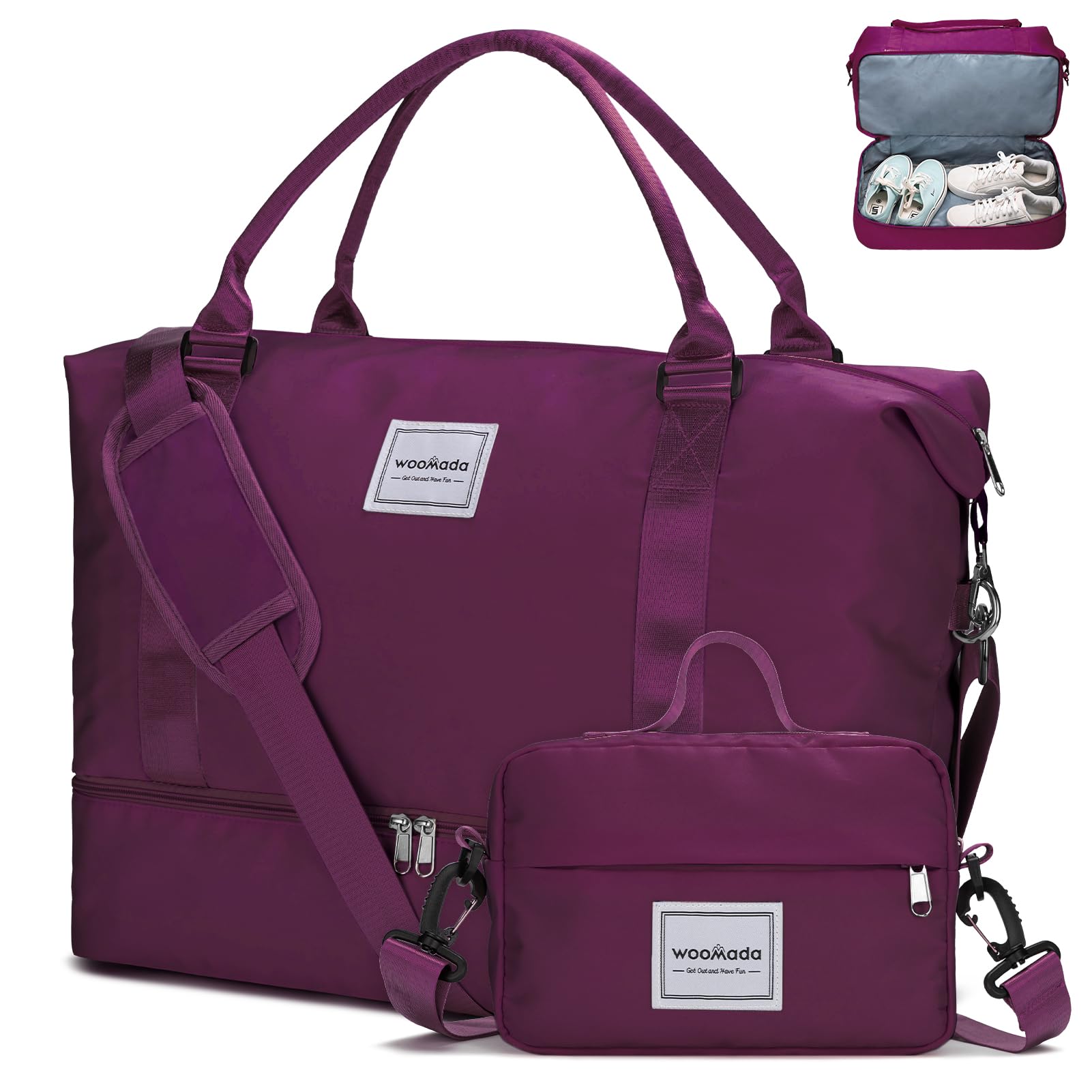 WOOMADA Women's Weekender Travel Bag with Shoe Compartment & Toiletry Pouch - Perfect Carry On Duffle for Overnight Trips, Hospital Labor Delivery & Maternity Use (Mulberry Purple)